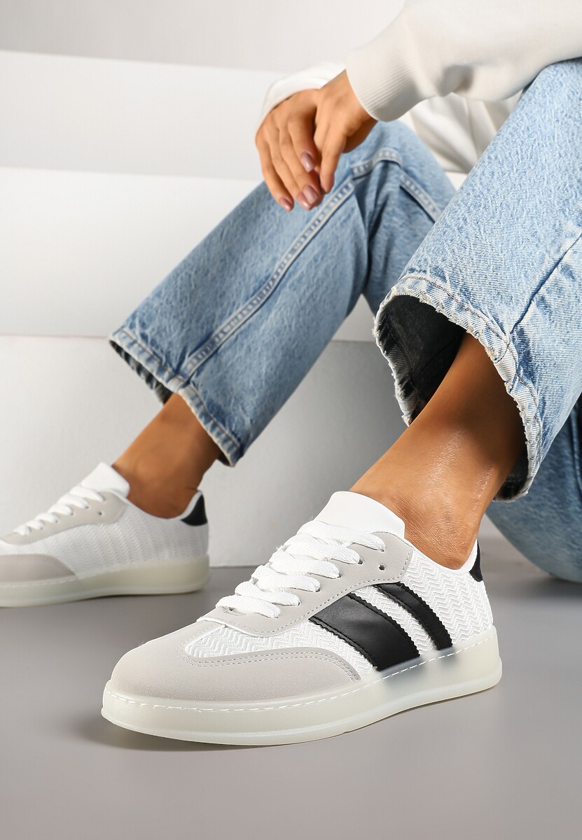 Białe Klasyczne Sneakersy Tenisówki na Półprzezroczystej Podeszwie Niniel