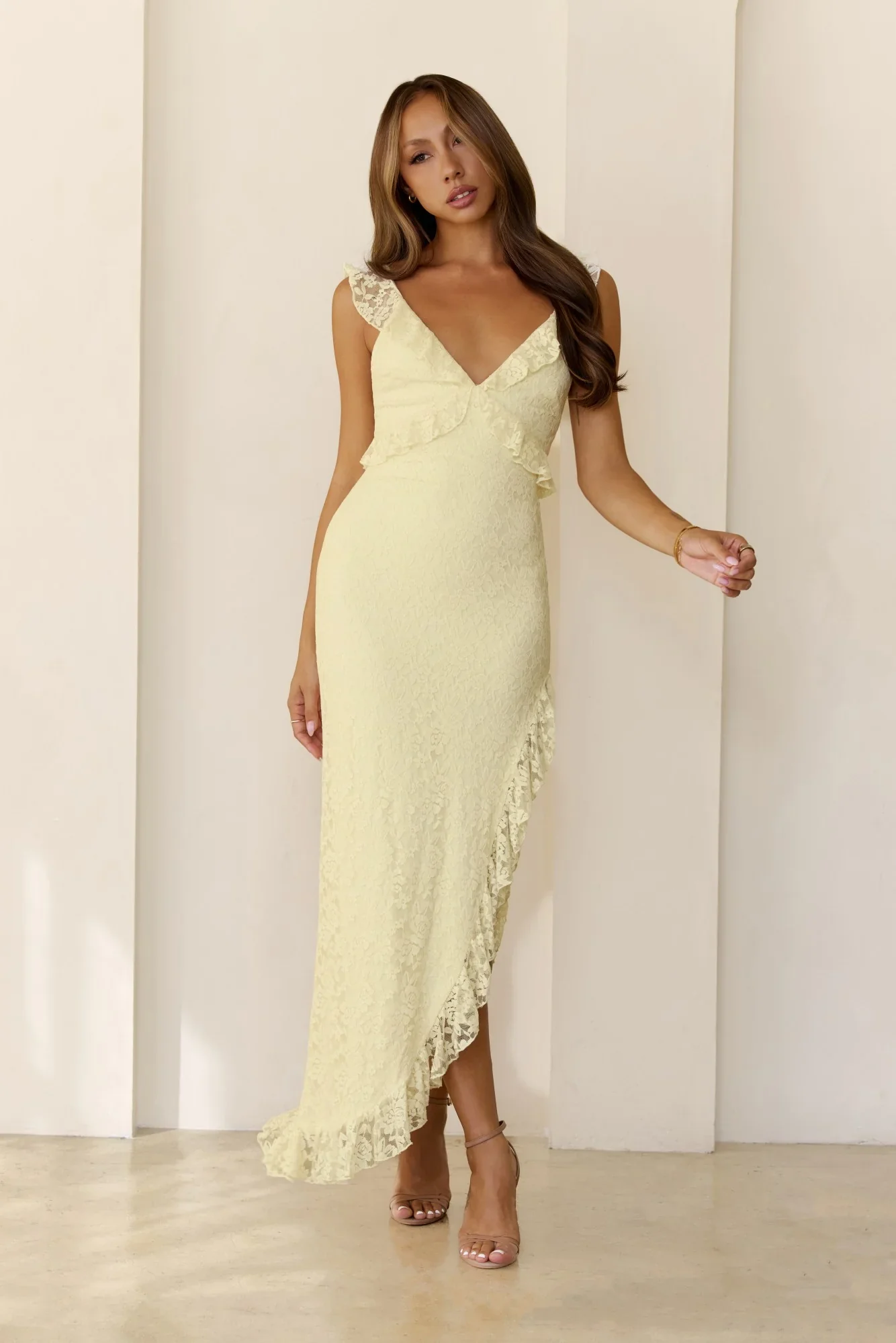 Enchanted By You Lace Midi Dress Yellow - luluinthesky