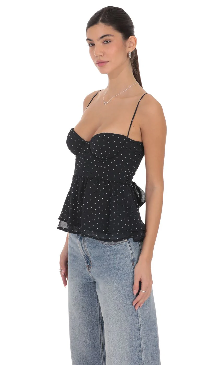 Polka Dot Peplum Top in Black - luluinthesky