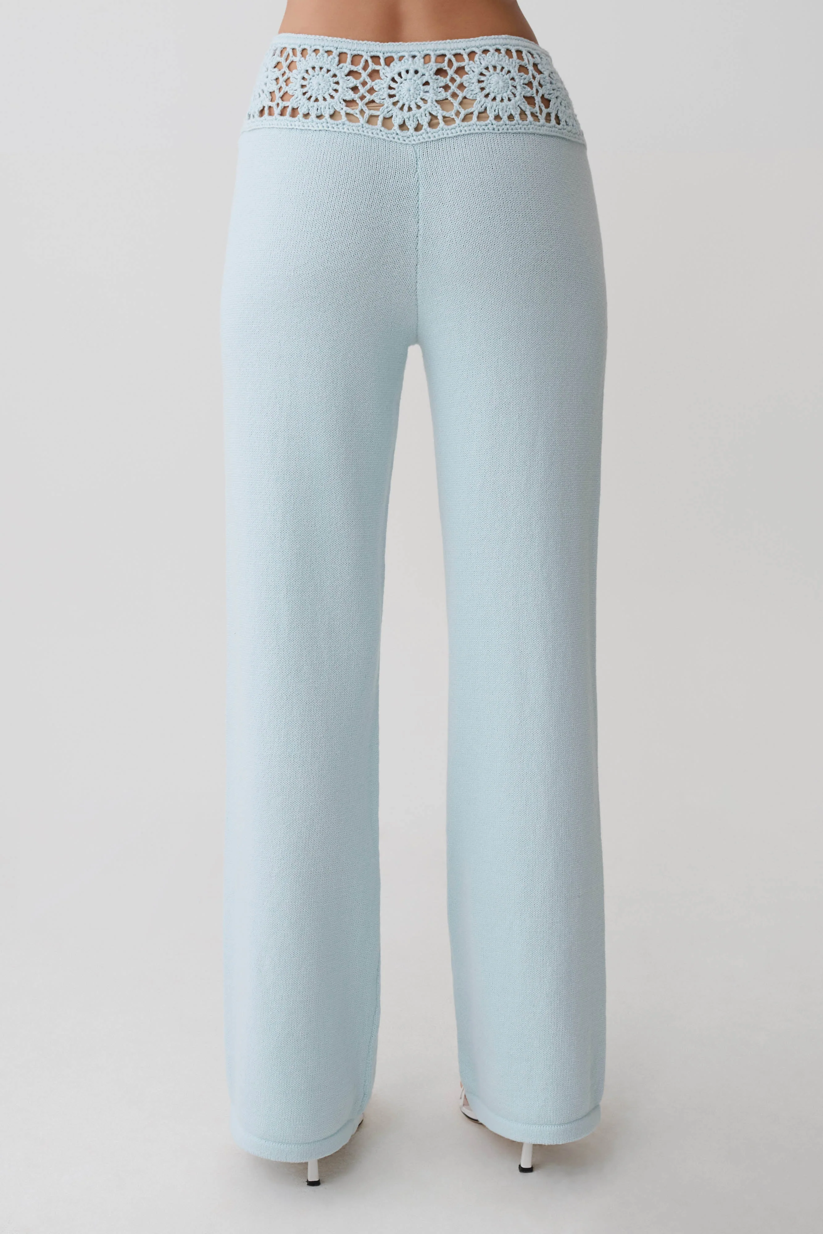 Miley Crochet Waistband Straight Leg Pant - Pale Aqua