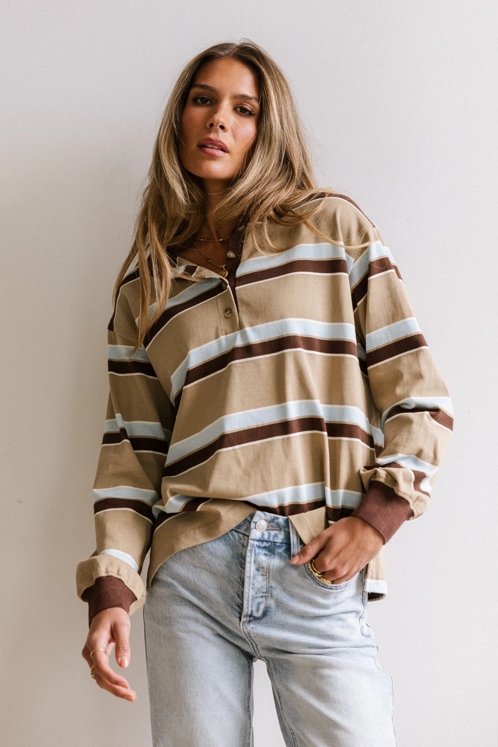 Megan Striped Top in Taupe