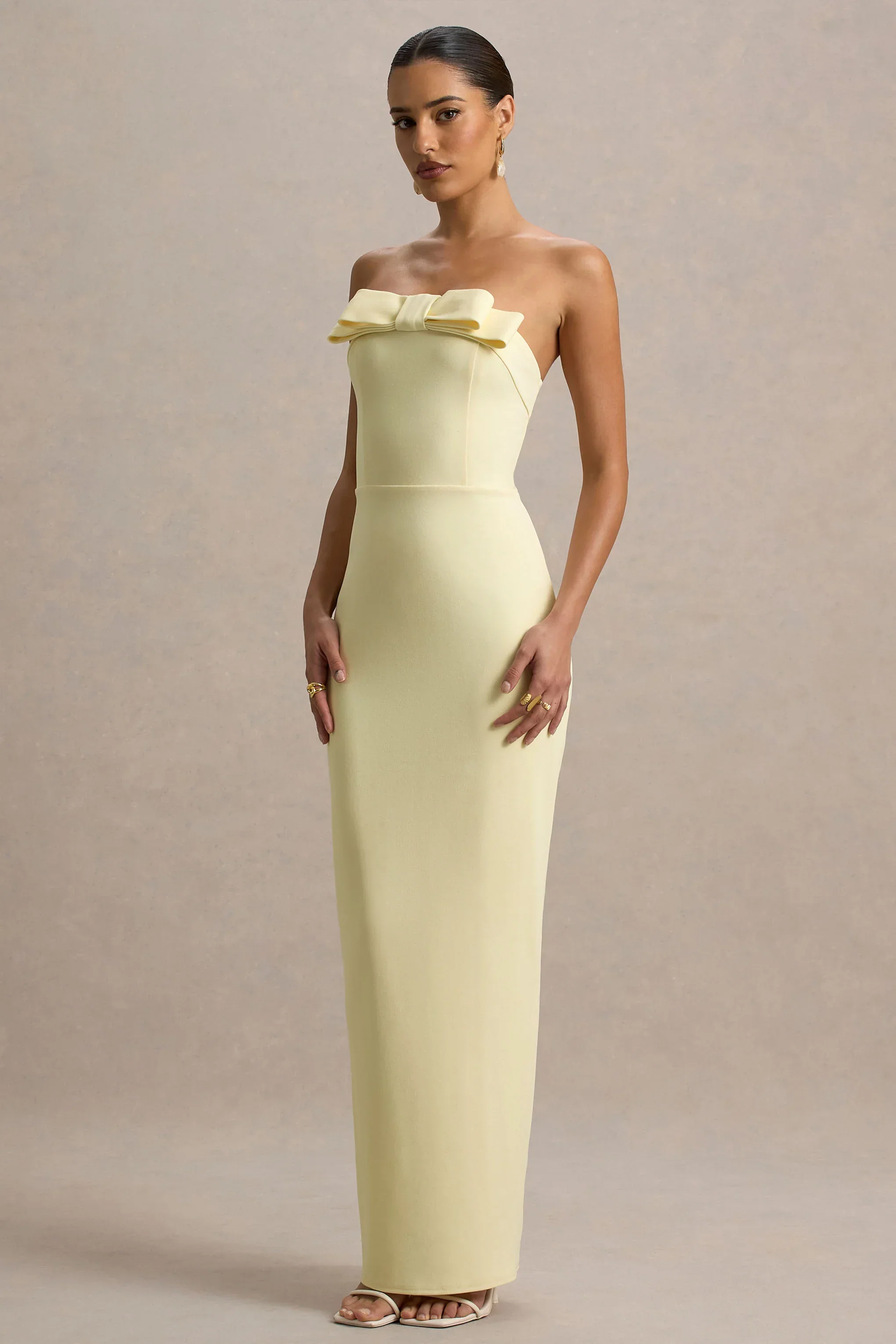Hallie | Lemon Bandeau Maxi Dress With Bow Detail - luluinthesky