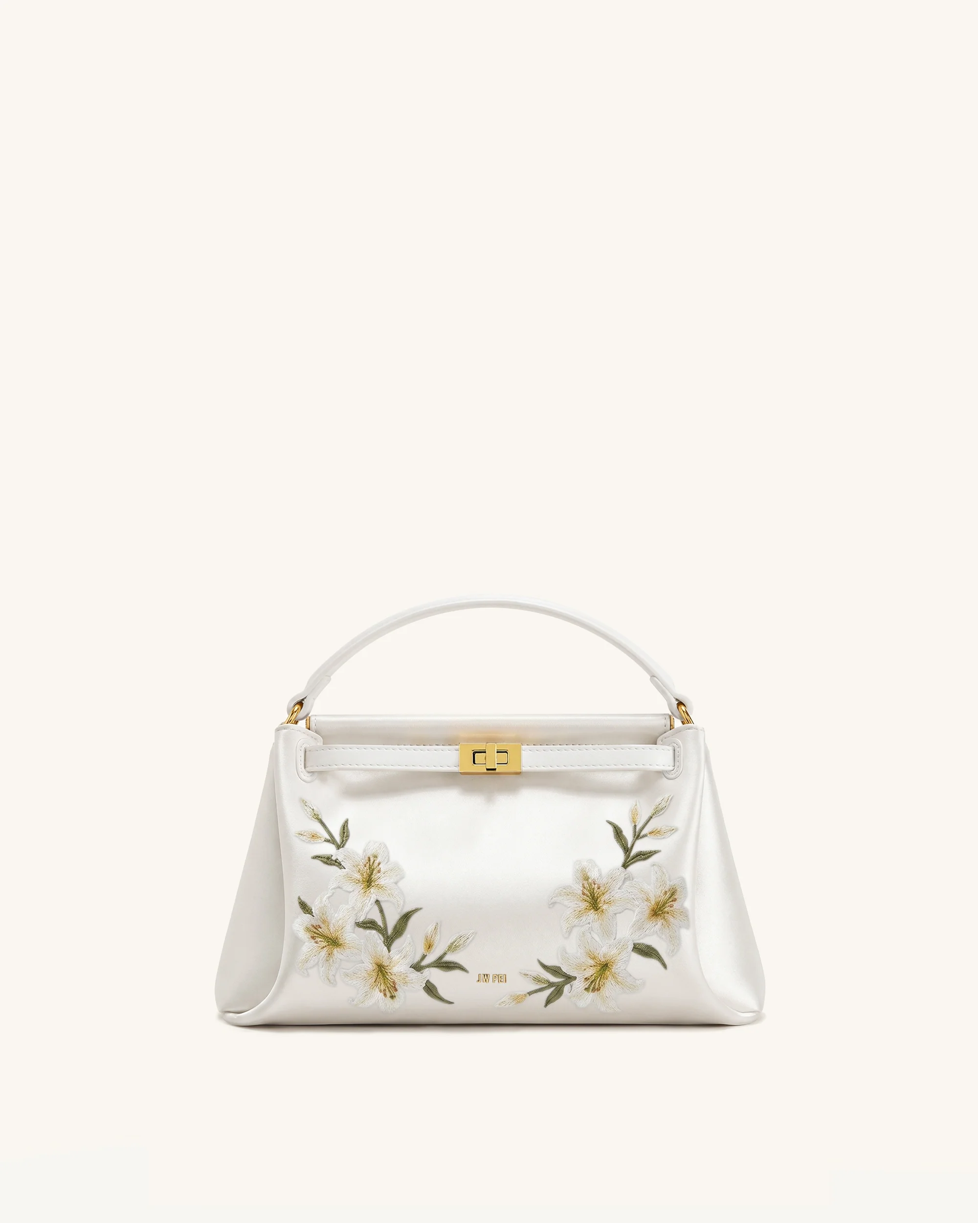 Carmen Lily Embroidery Top Handle Bag - Ivory White