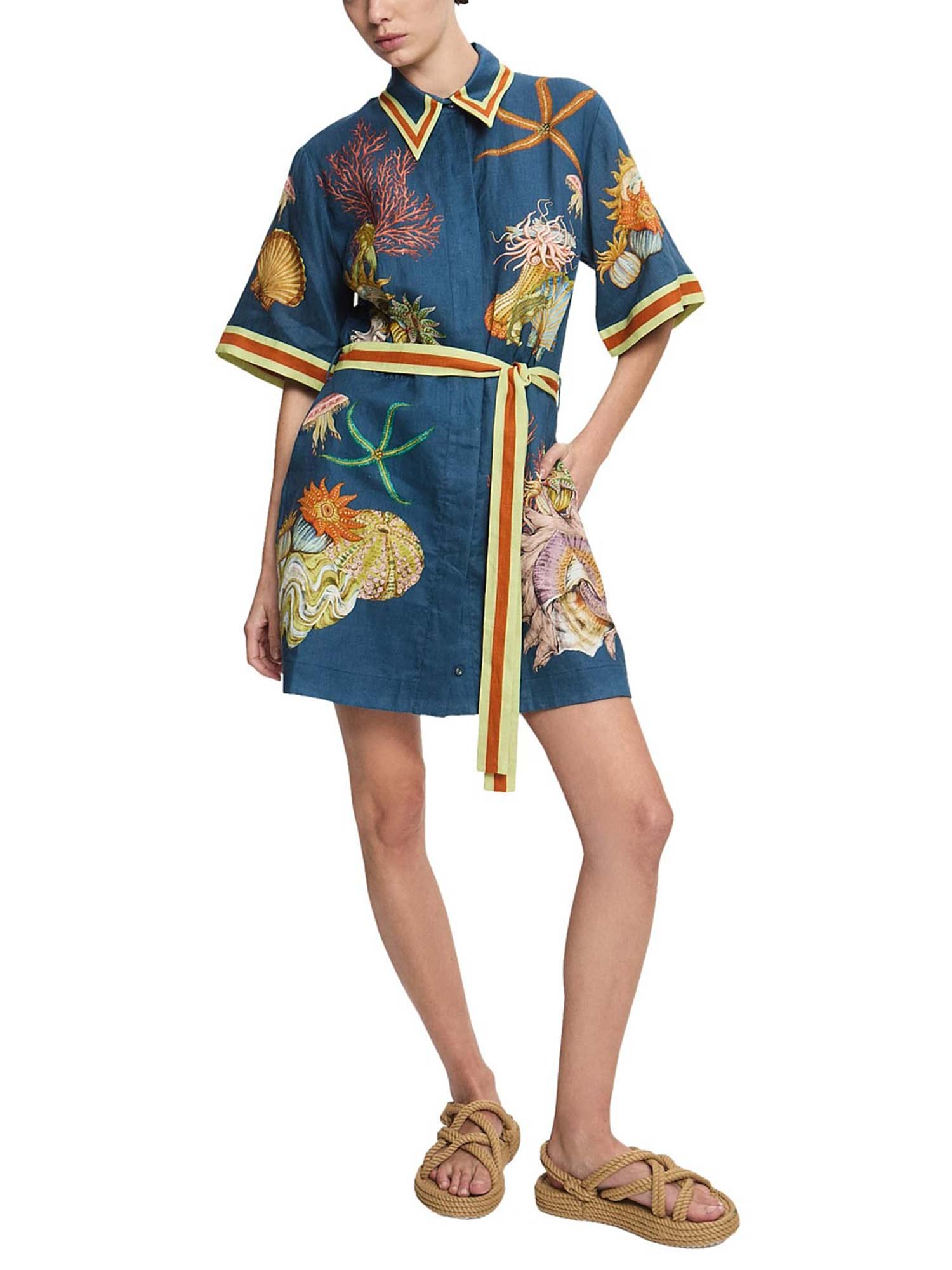 Tropical Tiger Belted Mini Shirt Dress