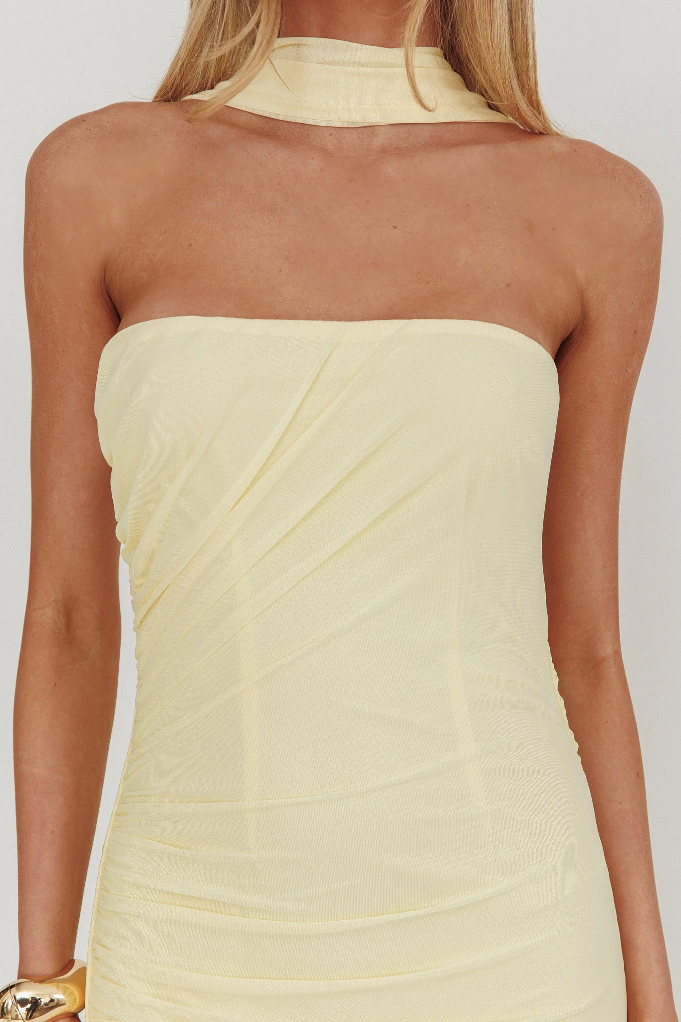 Truth Be Told Reverse Halter Maxi Dress Butter - luluinthesky