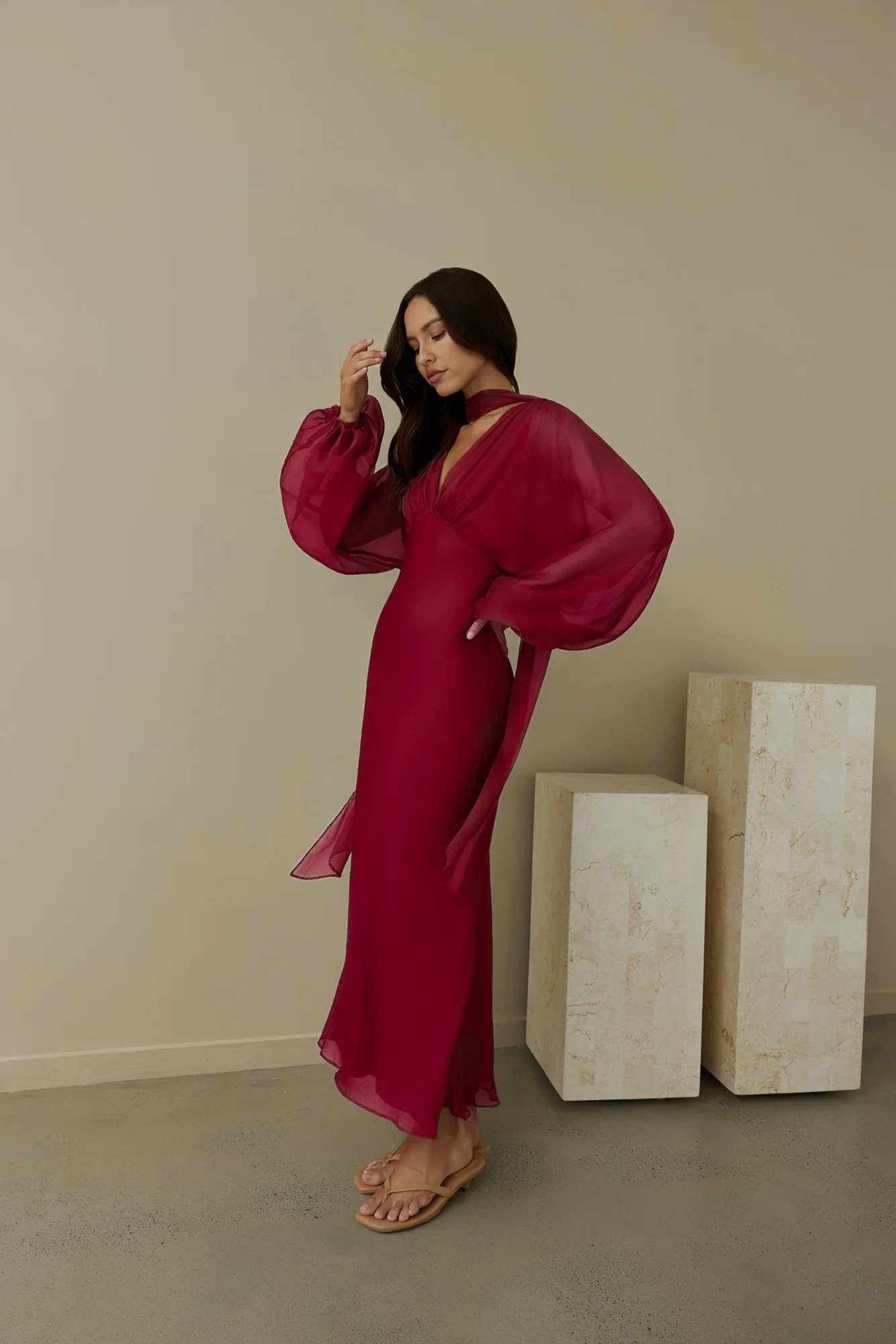 Our Nostalgia Long Sleeve Maxi Dress Burgundy