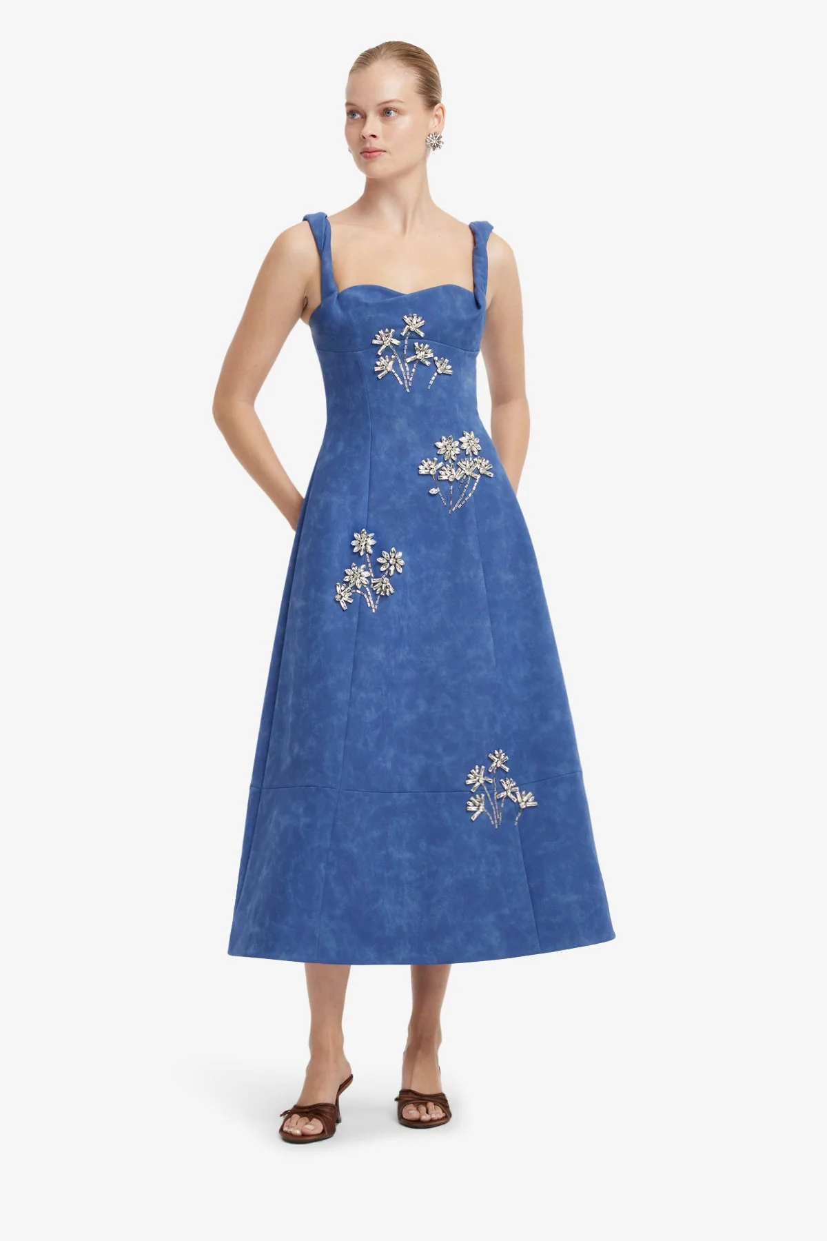 Beatrice Embellished Vegan Suede Midi Dress - Azure