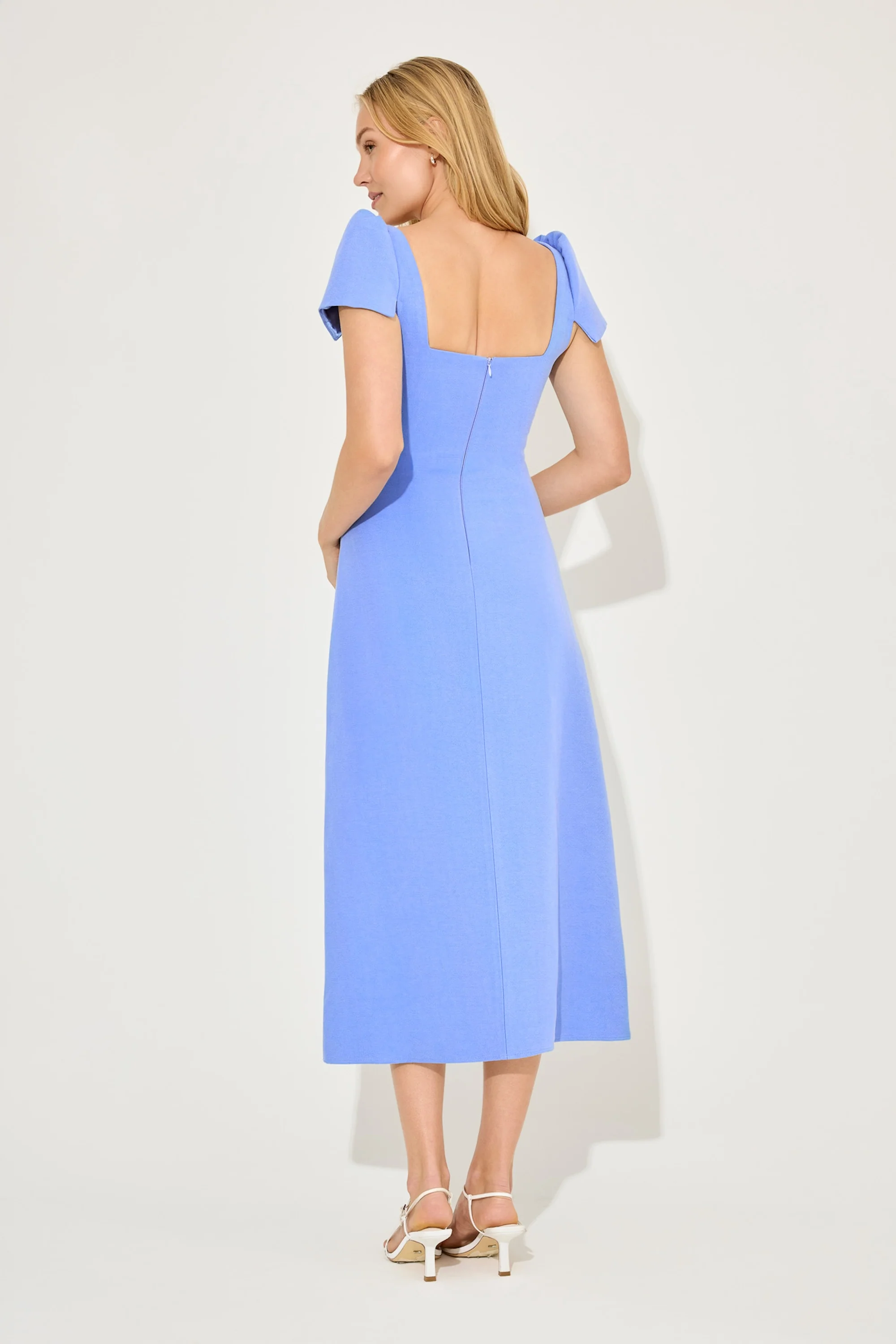 Linen Mix Square Neck Midi Dress