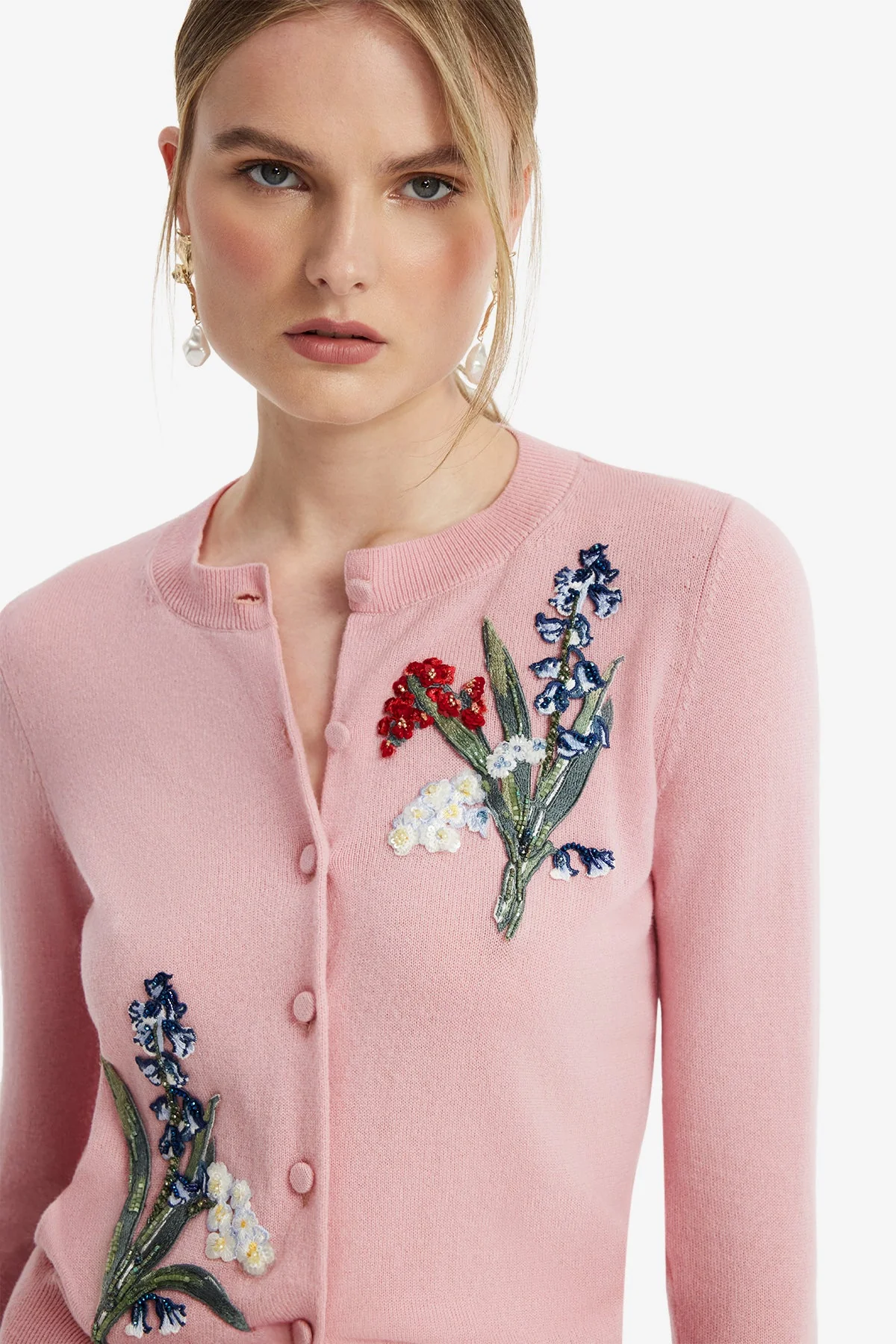 Claire Embellished Knit Cardigan - Rose