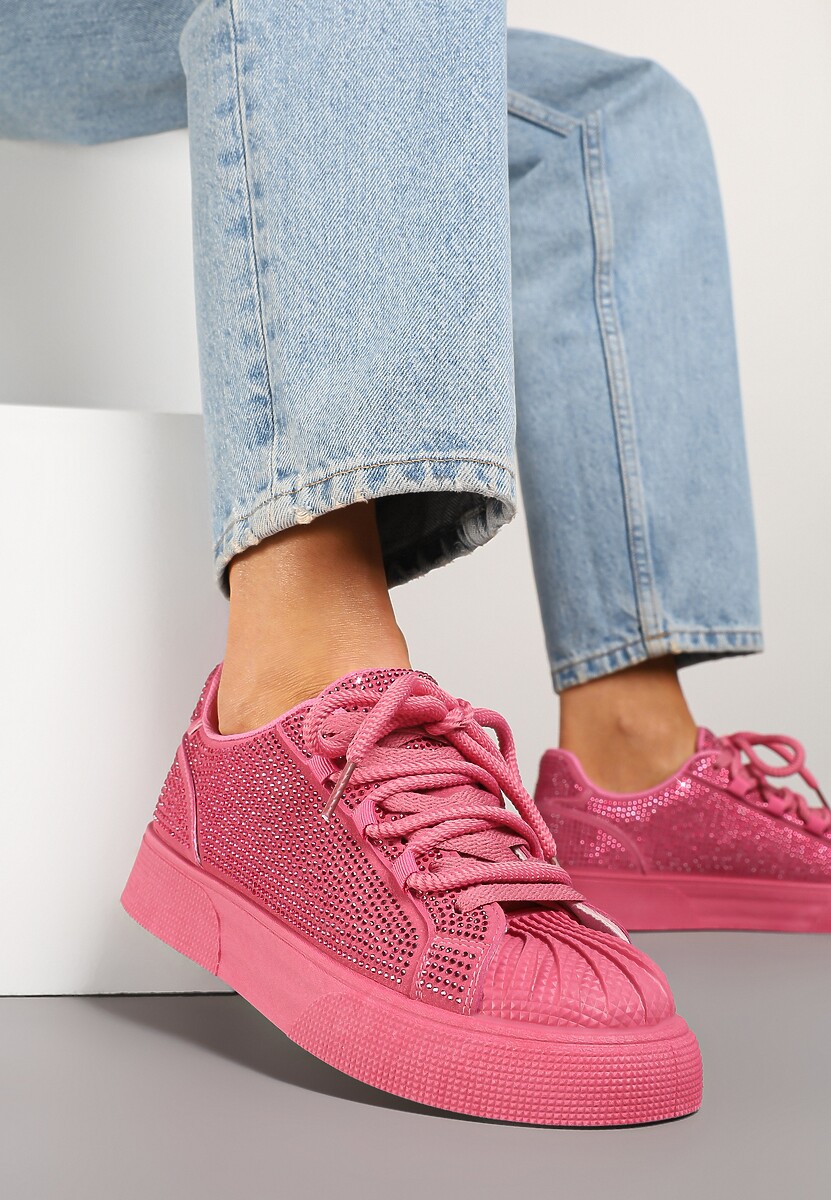 Fuksjowe Sneakersy na Grubej Podeszwie z Cyrkoniami Lisariana