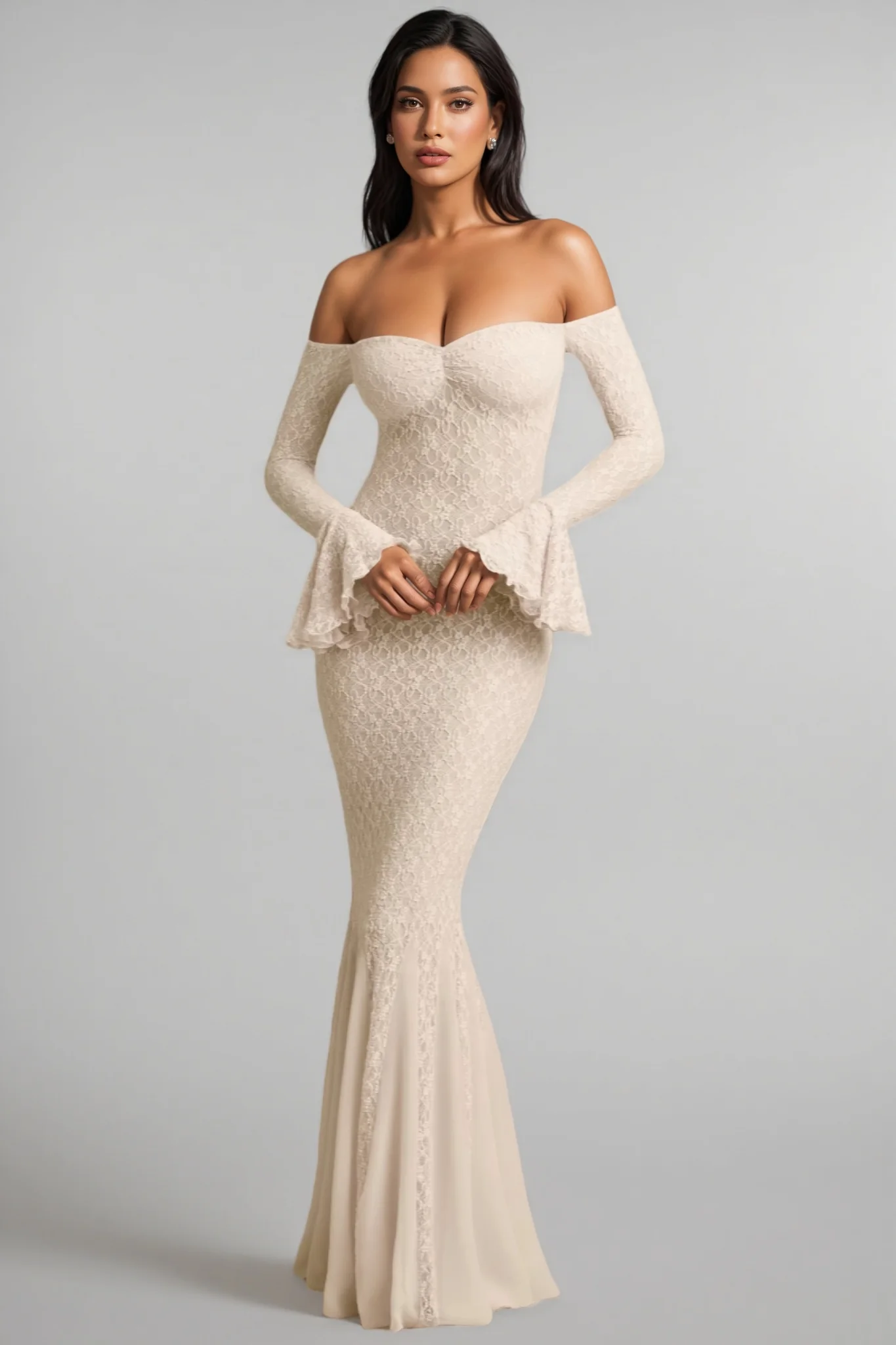 Kaeln Off-Shoulder Ruffle Lace Maxi Dress