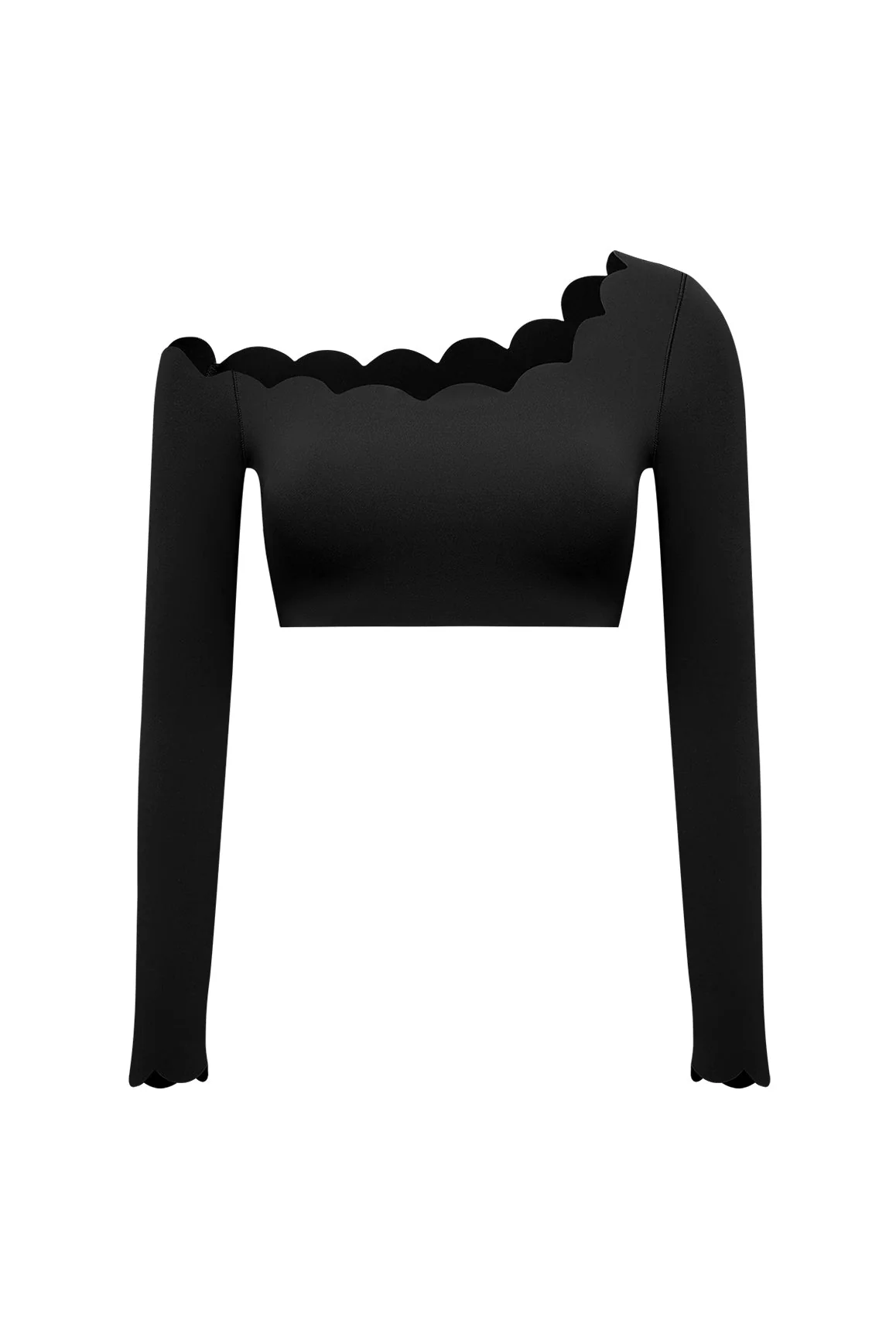 One-shoulder Scallop Long Sleeve Crop Top