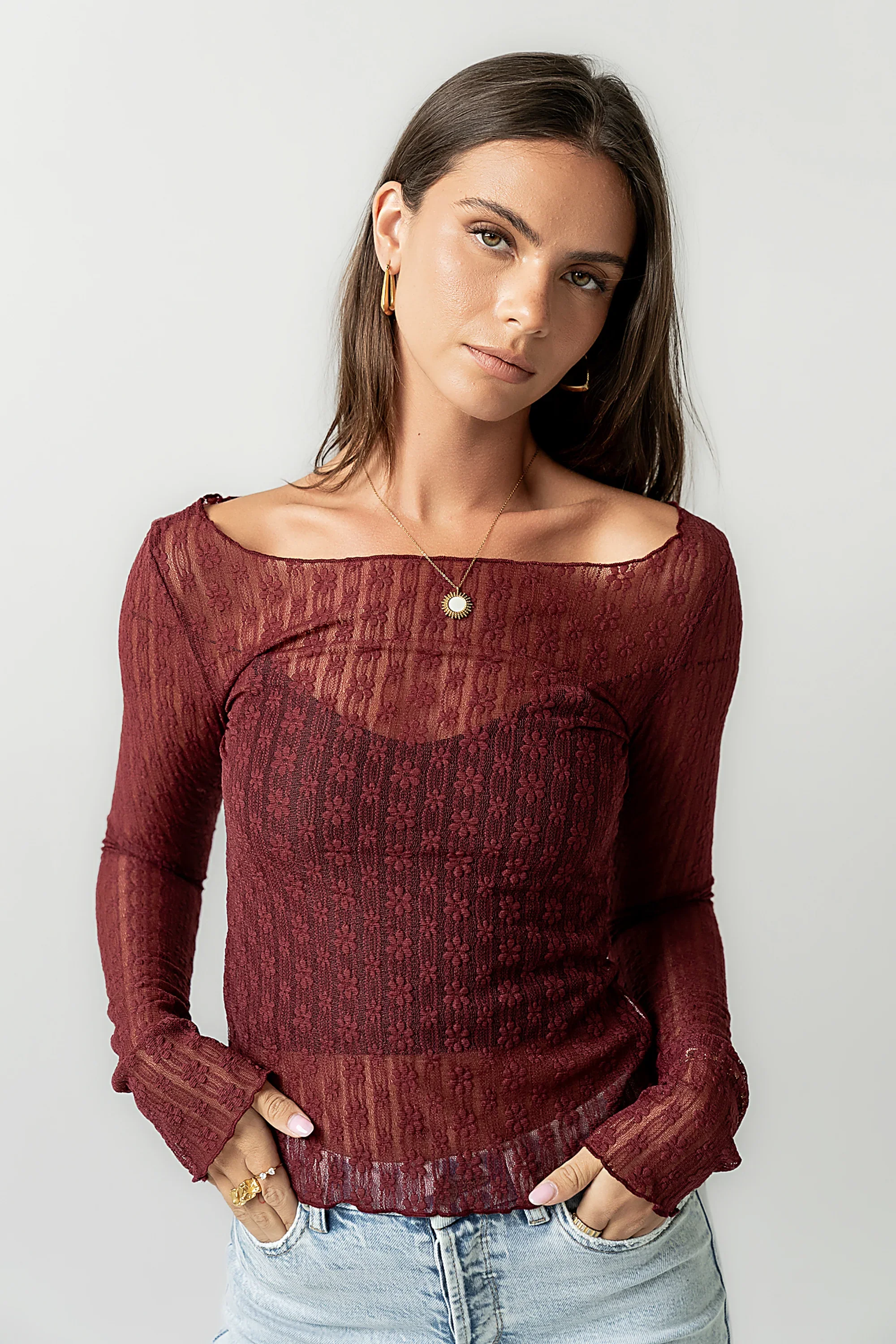 Rachel Lace Top in Burgundy