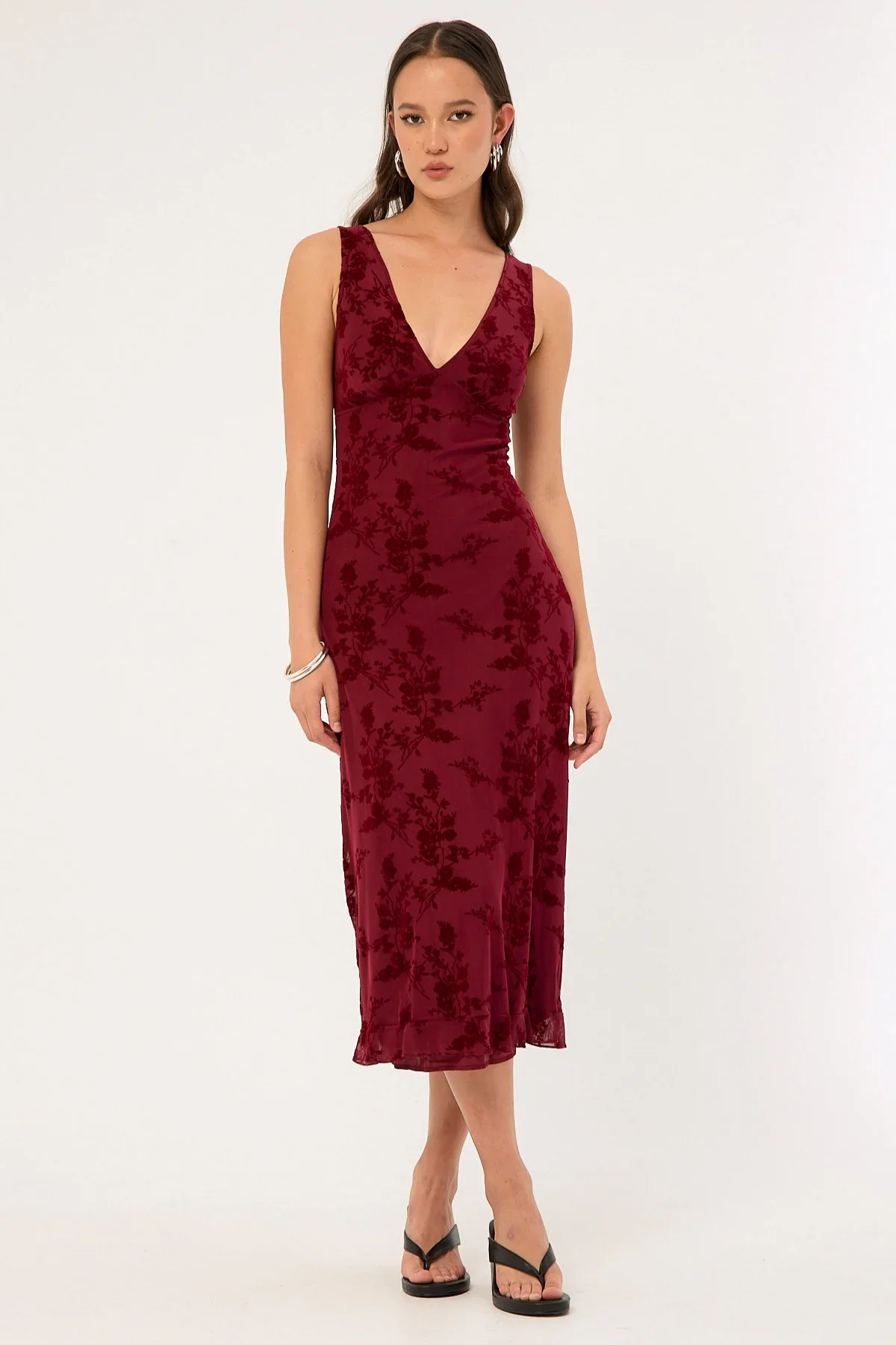 Motel Gabriela Midi Dress Botanical Flower Maroon