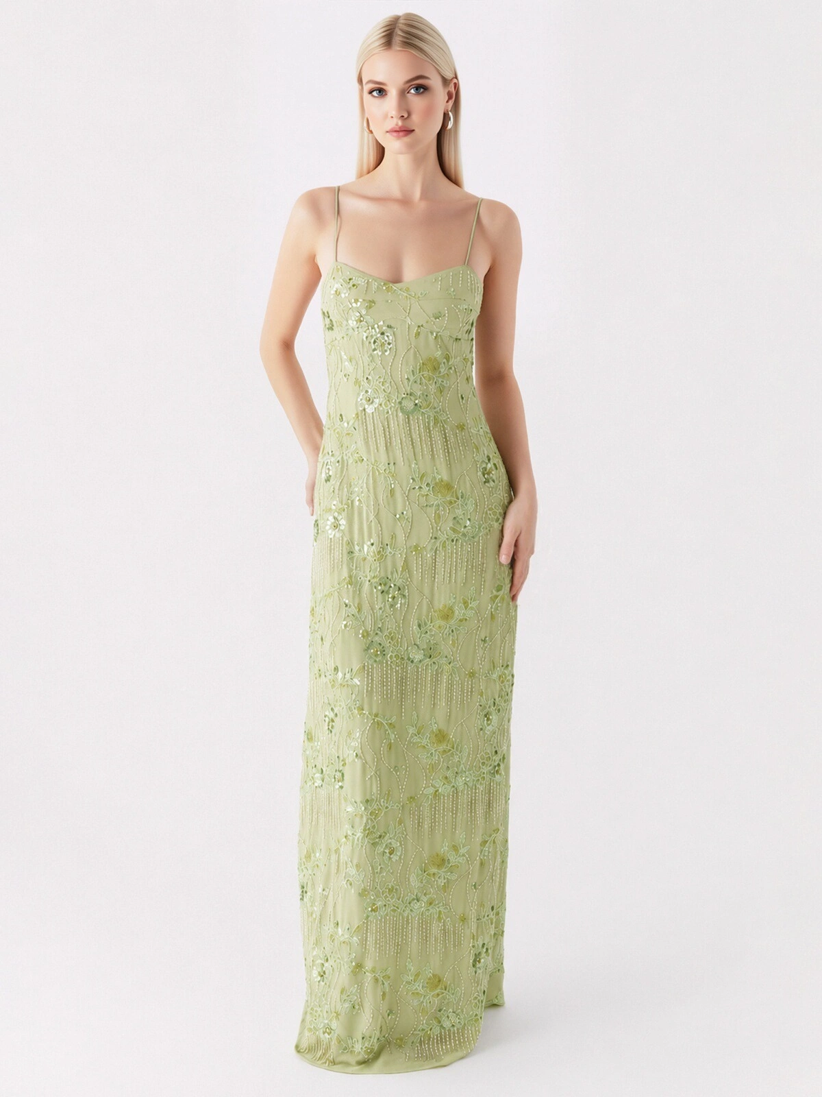 Celandine Beaded Maxi Dress - Lime
