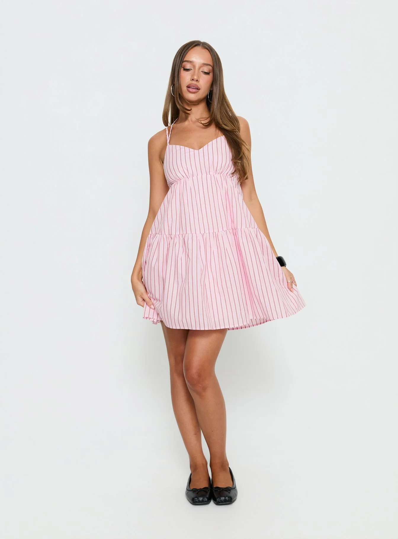 Elisabef Halter Mini Dress Pink Stripe