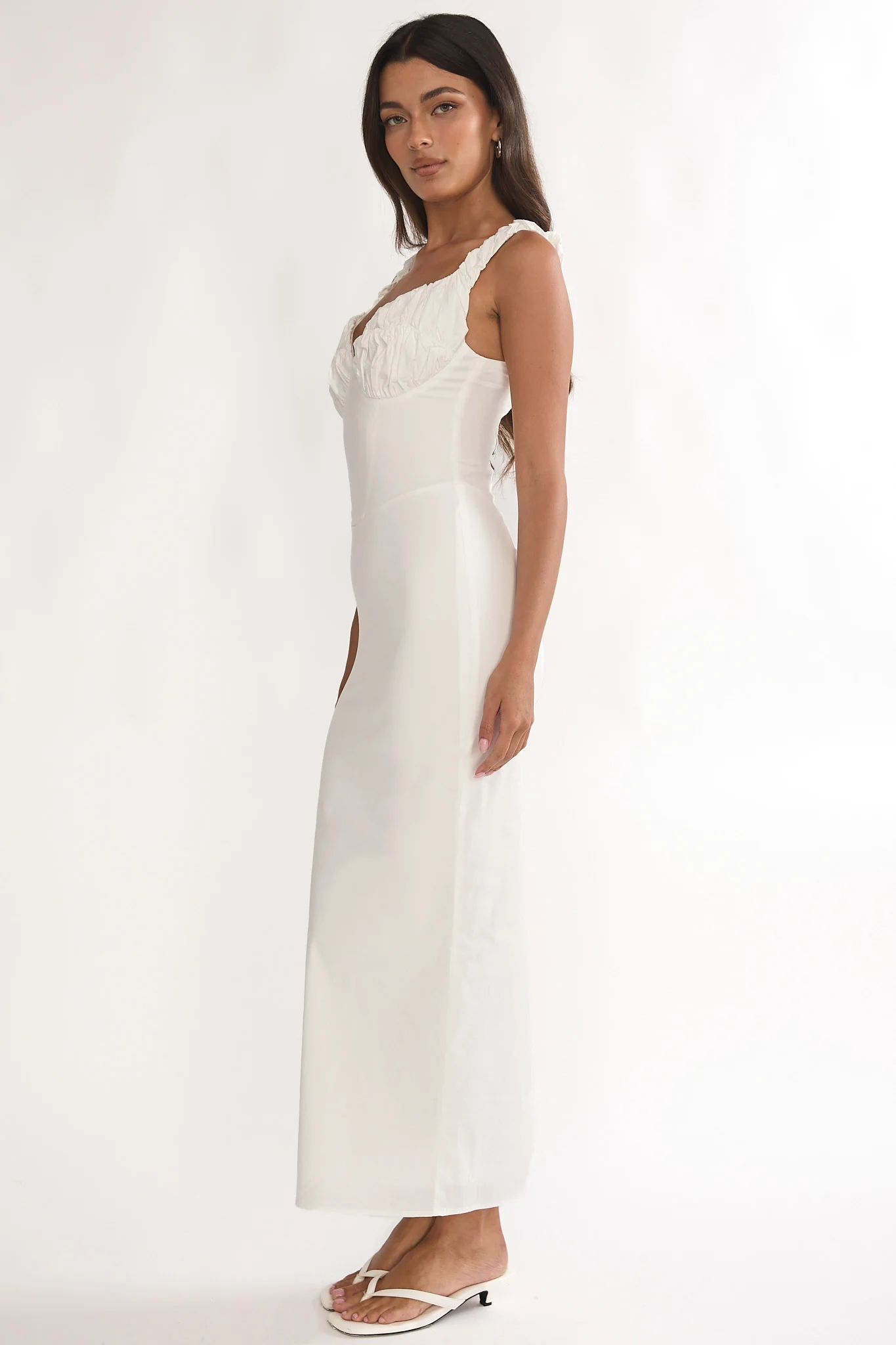 Zabrina Shirred Bust Maxi Dress Off White - luluinthesky