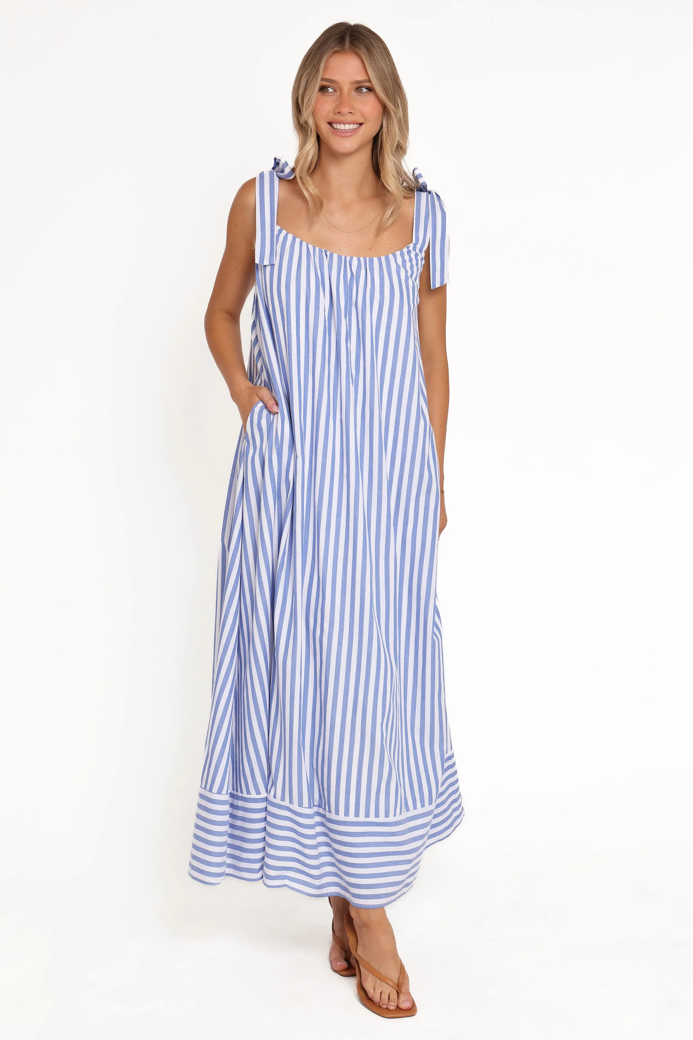 Amber Maxi Dress - Navy White Stripe