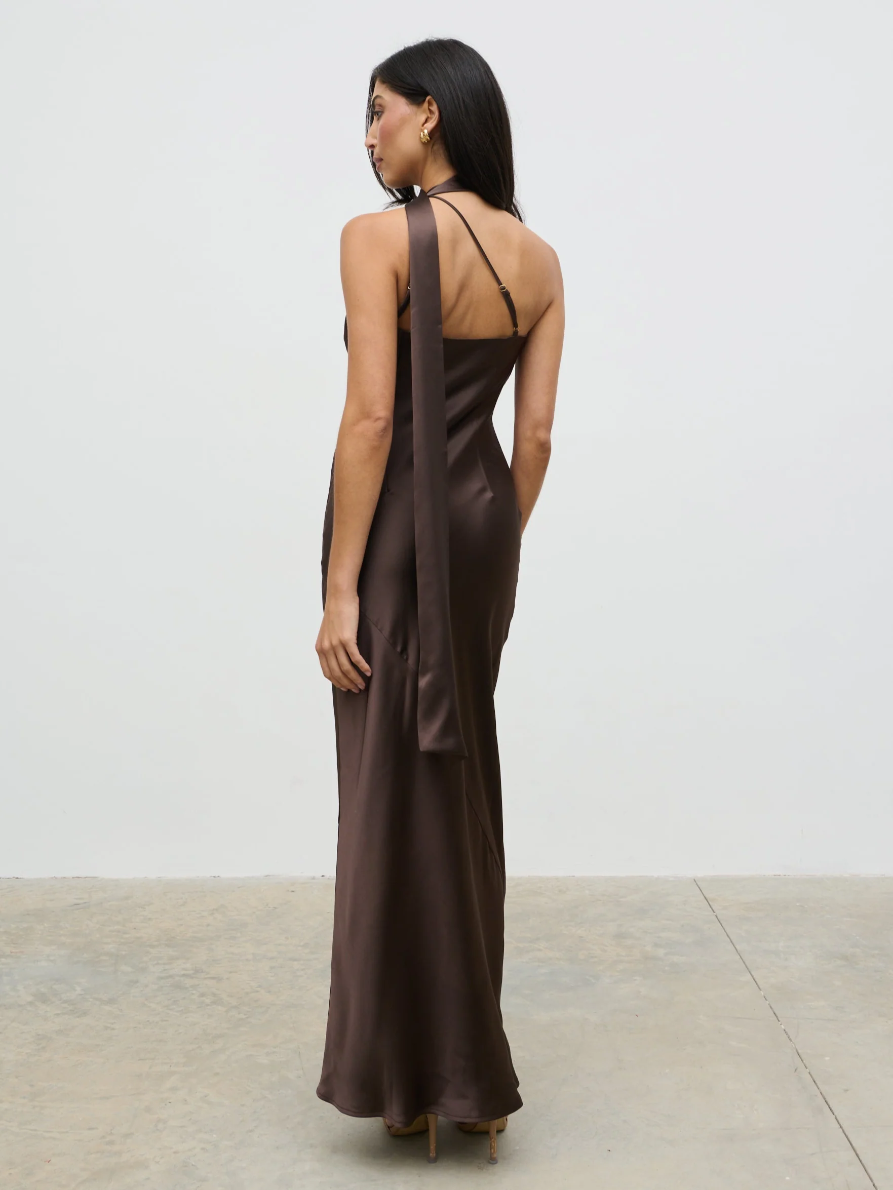 Sheree One Shoulder Sash Maxi Dress - Chocolate Brown