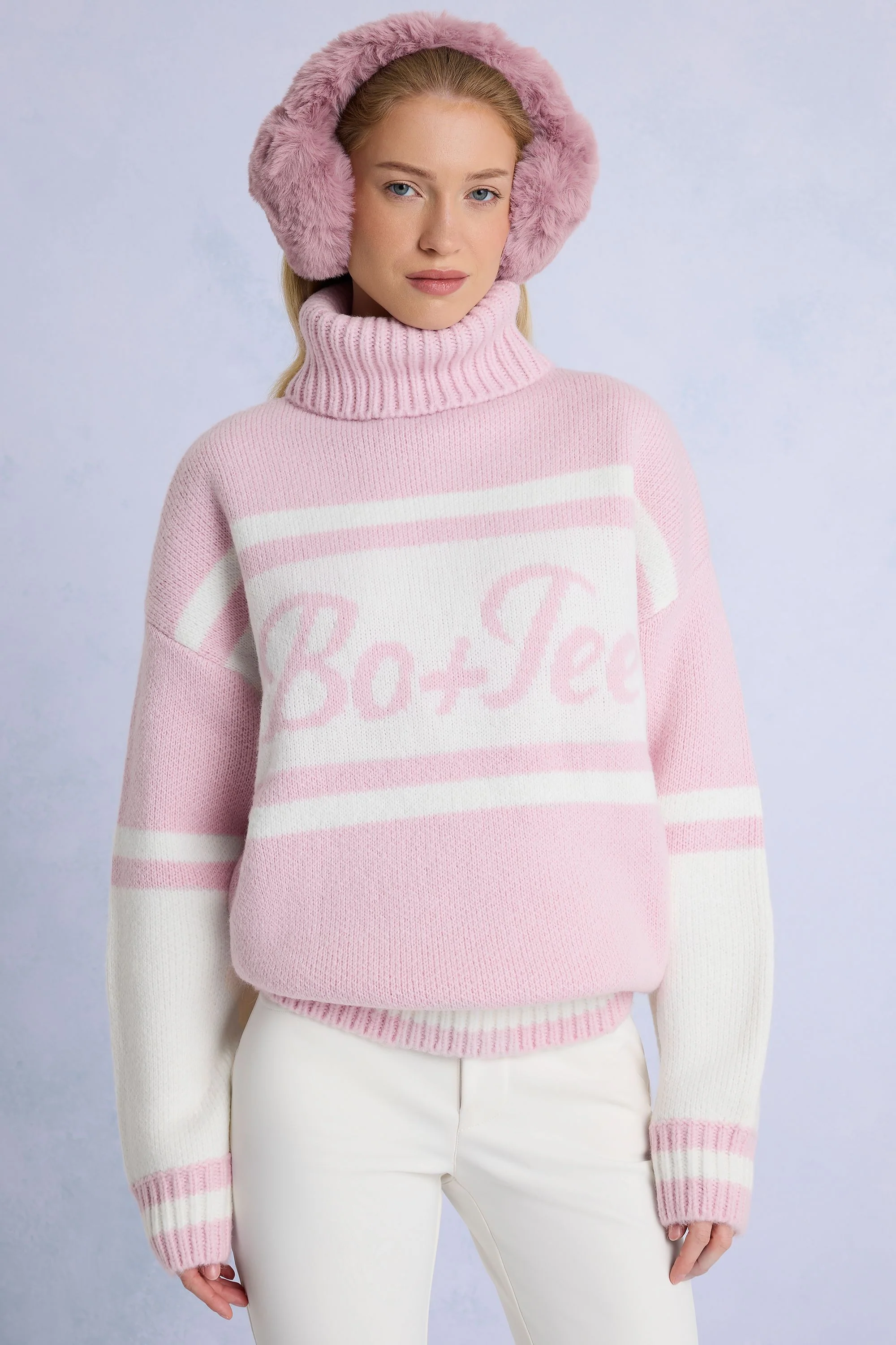 Knit Turtleneck Oversized Jumper in Powder Pink