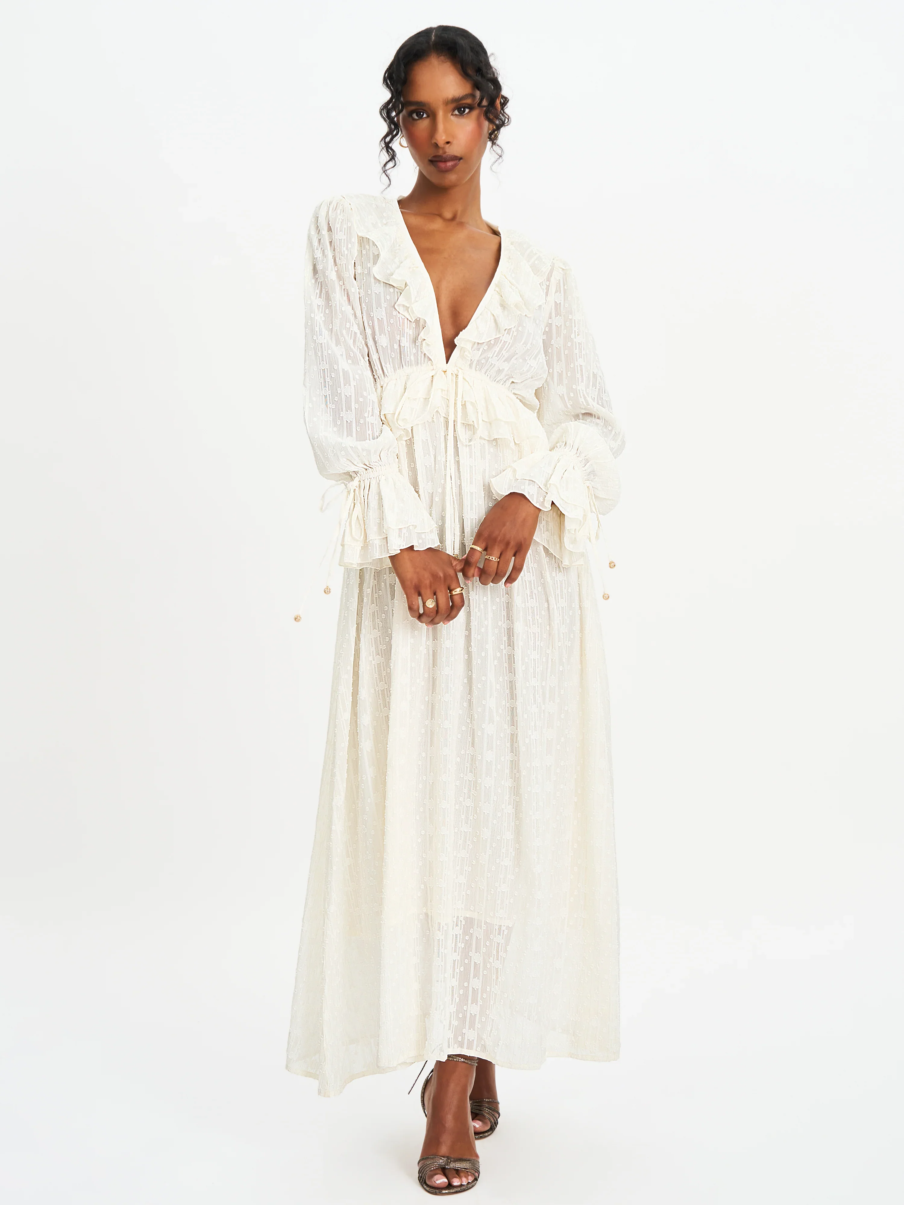 Safiya Jacquard Chiffon Long Sleeve Maxi Dress - FASHION NOB