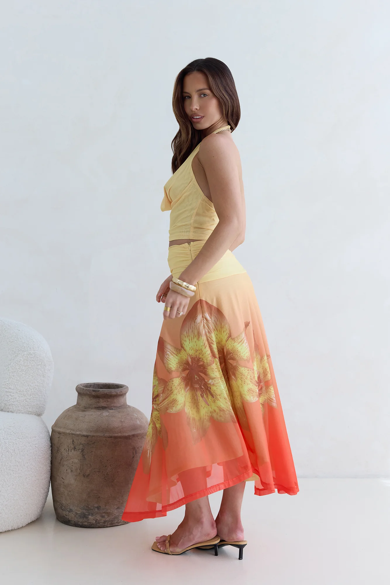 Sunrise Stars Mesh Maxi Skirt Yellow