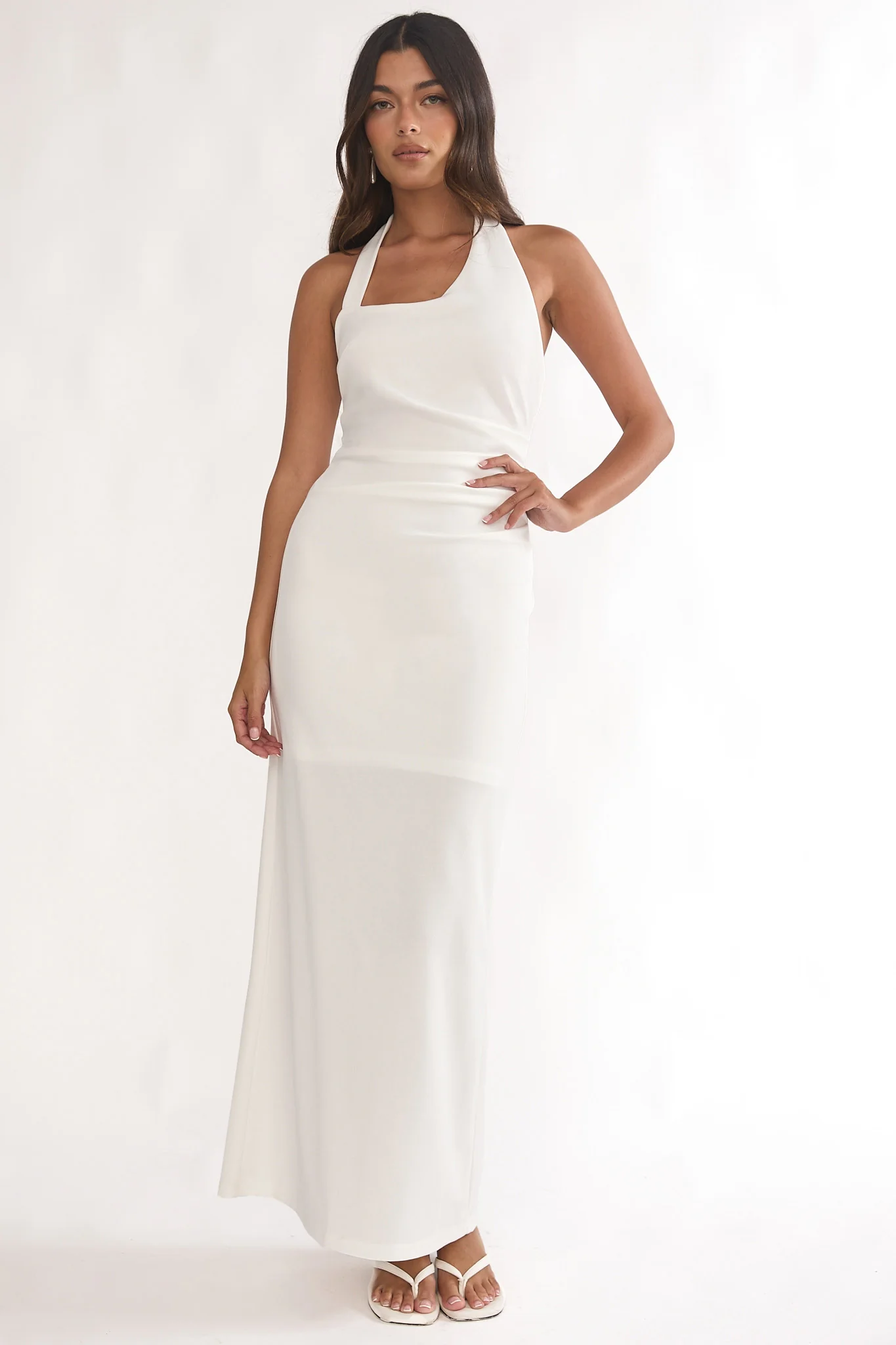 Evenings Asymmetric Halter Maxi Dress White - luluinthesky