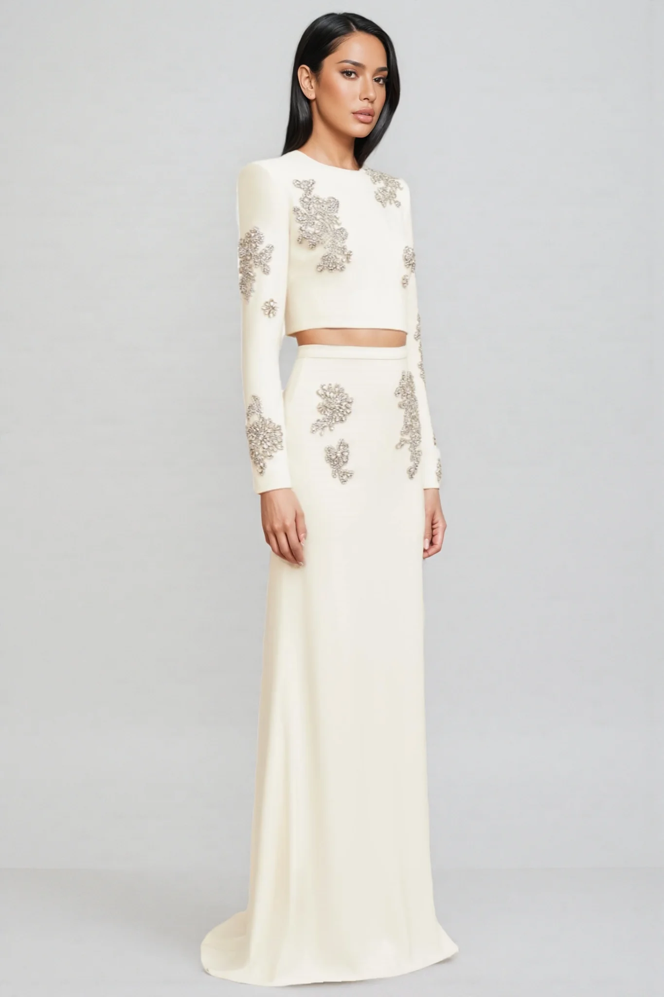 Sebast White Diamond-Studded Maxi Dress Set