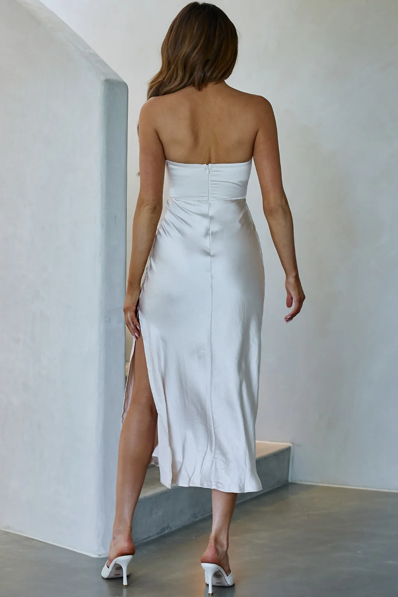 Ma Jolie Strapless Midi Dress Champagne