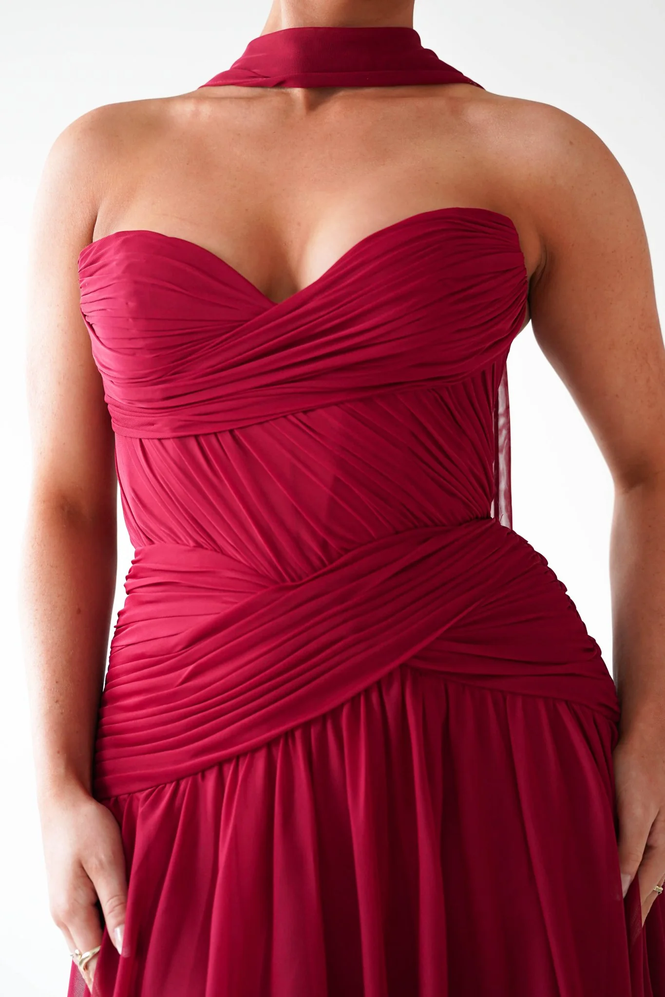 Nicolette Strapless Chiffon Maxi Gown | Dark Red