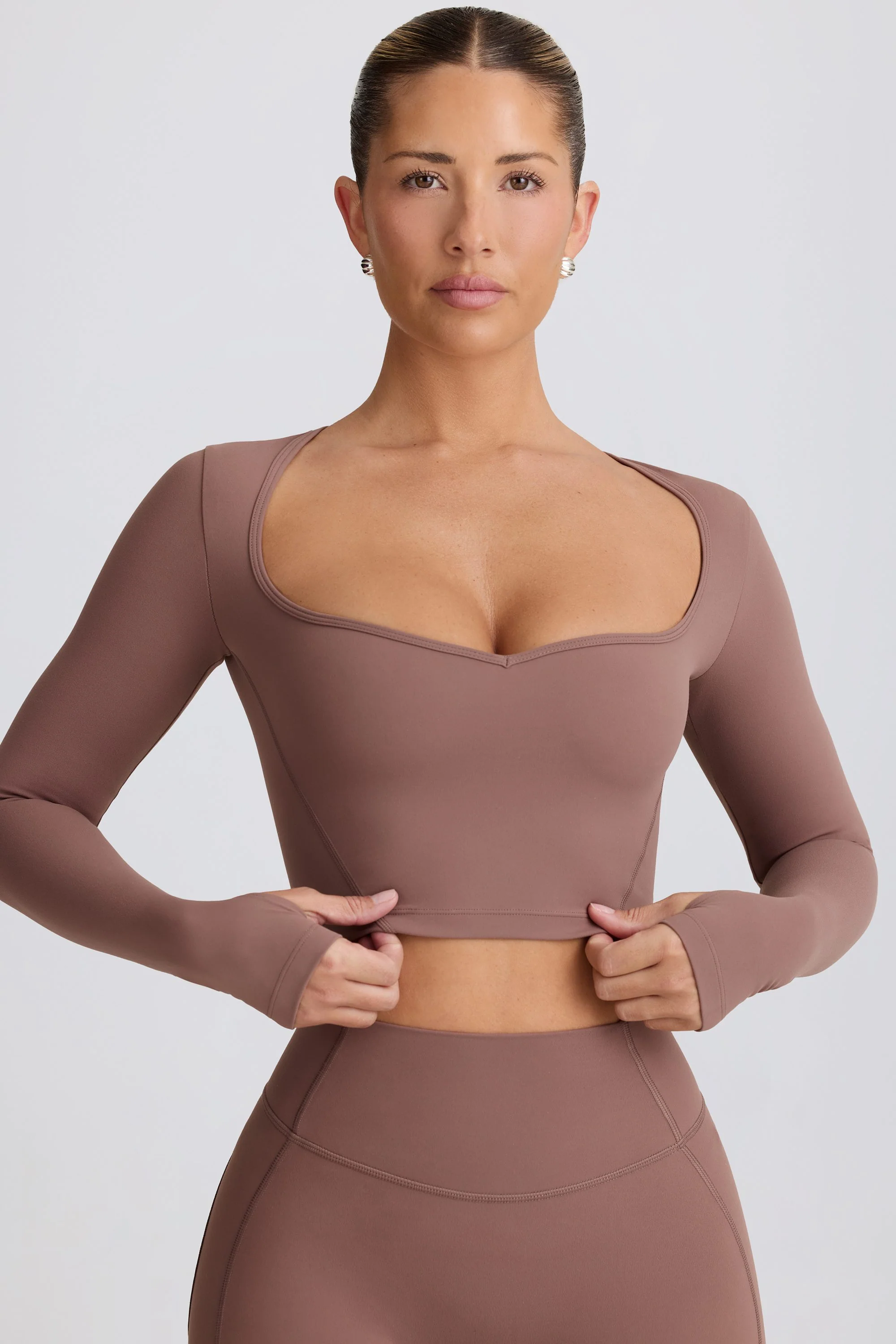 Soft Active Sweetheart-Neck Crop Top in Mocha