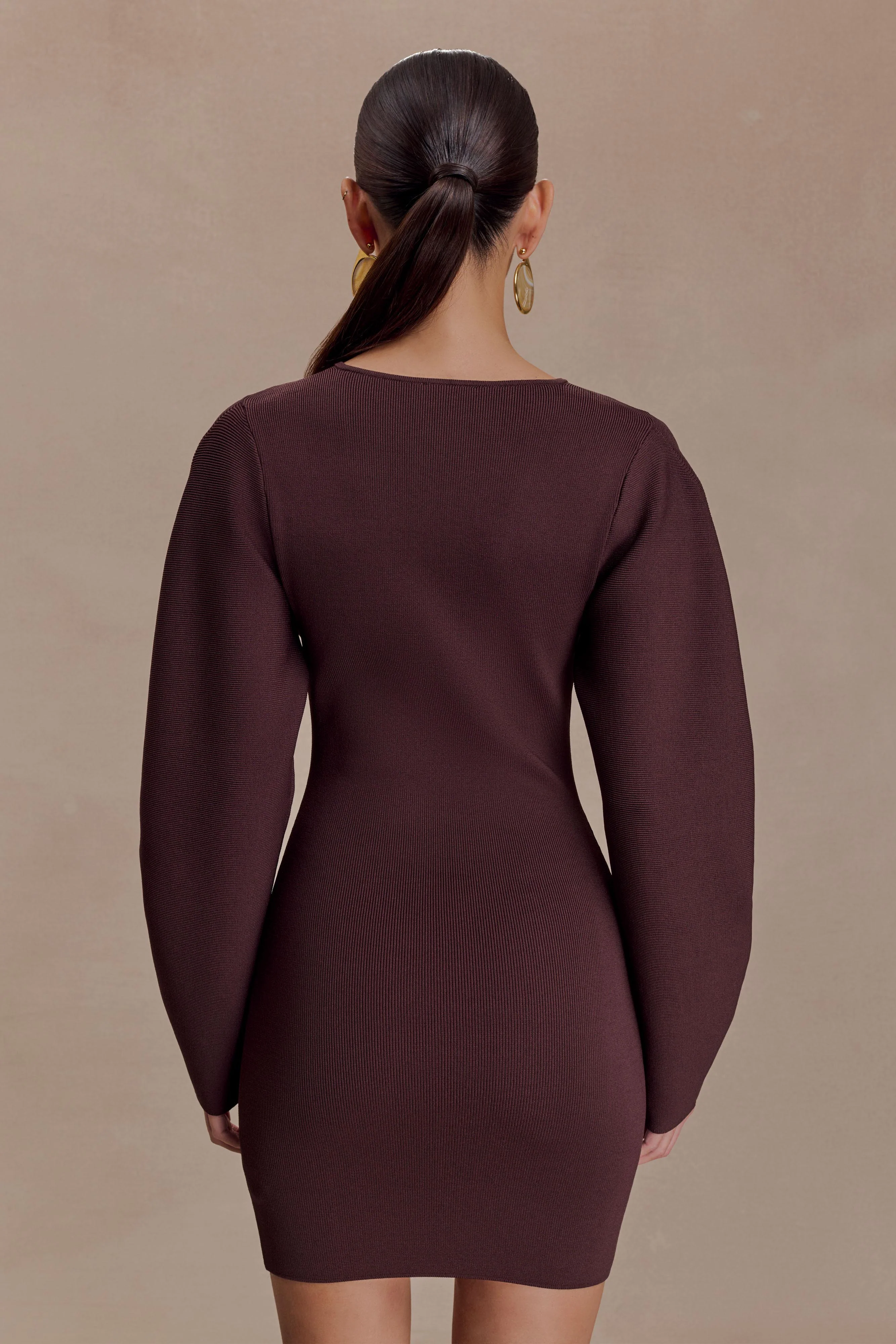 Billy Balloon Sleeve Knit Mini Dress - Dark Chocolate