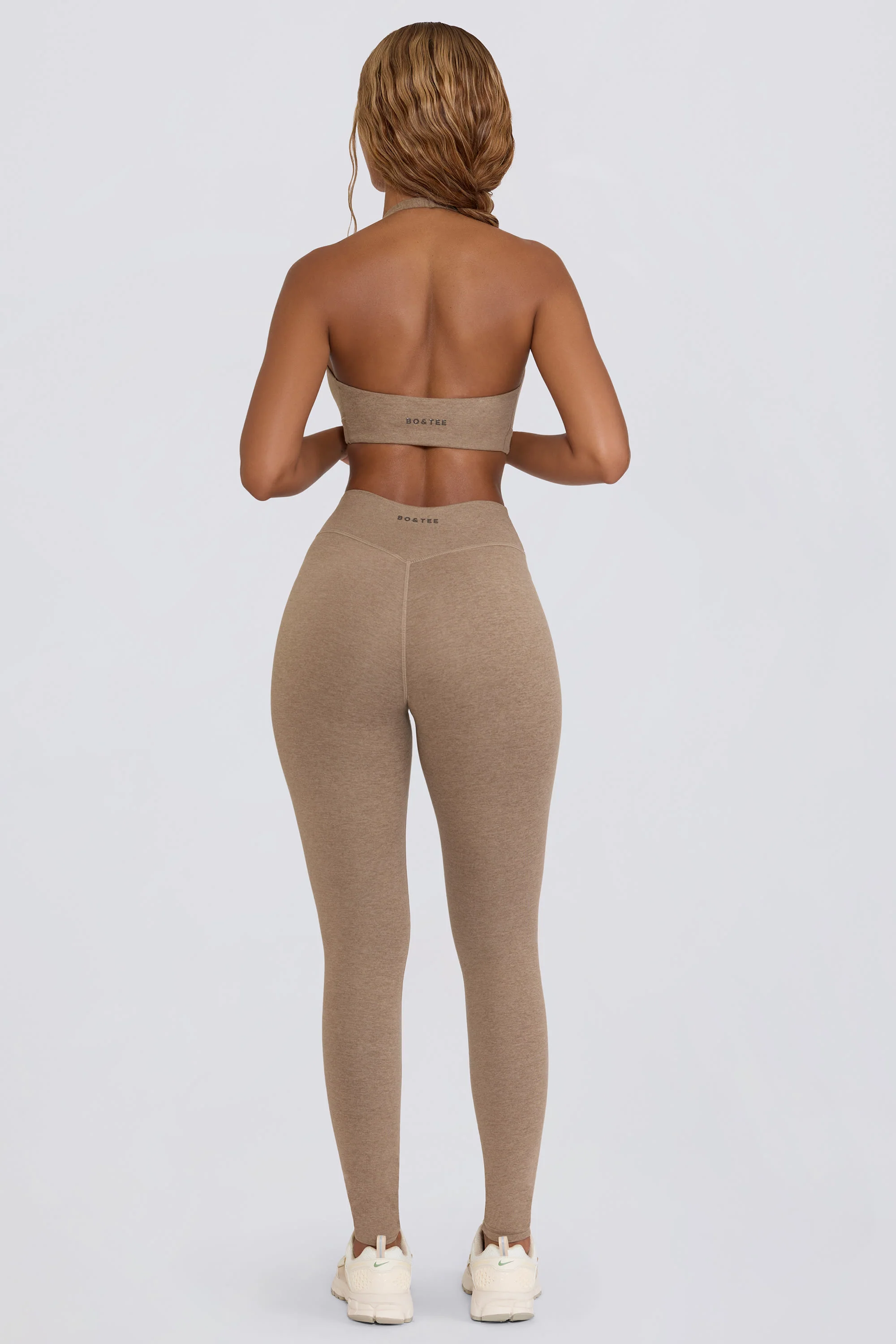 Brushed Jersey Ruched Mid-Rise Leggings in Mocha Marl