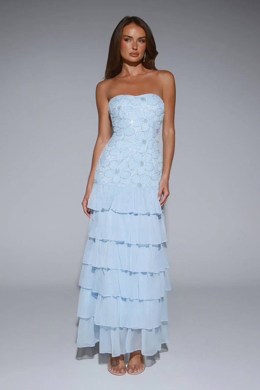 Dream State Strapless Maxi Dress Blue - luluinthesky