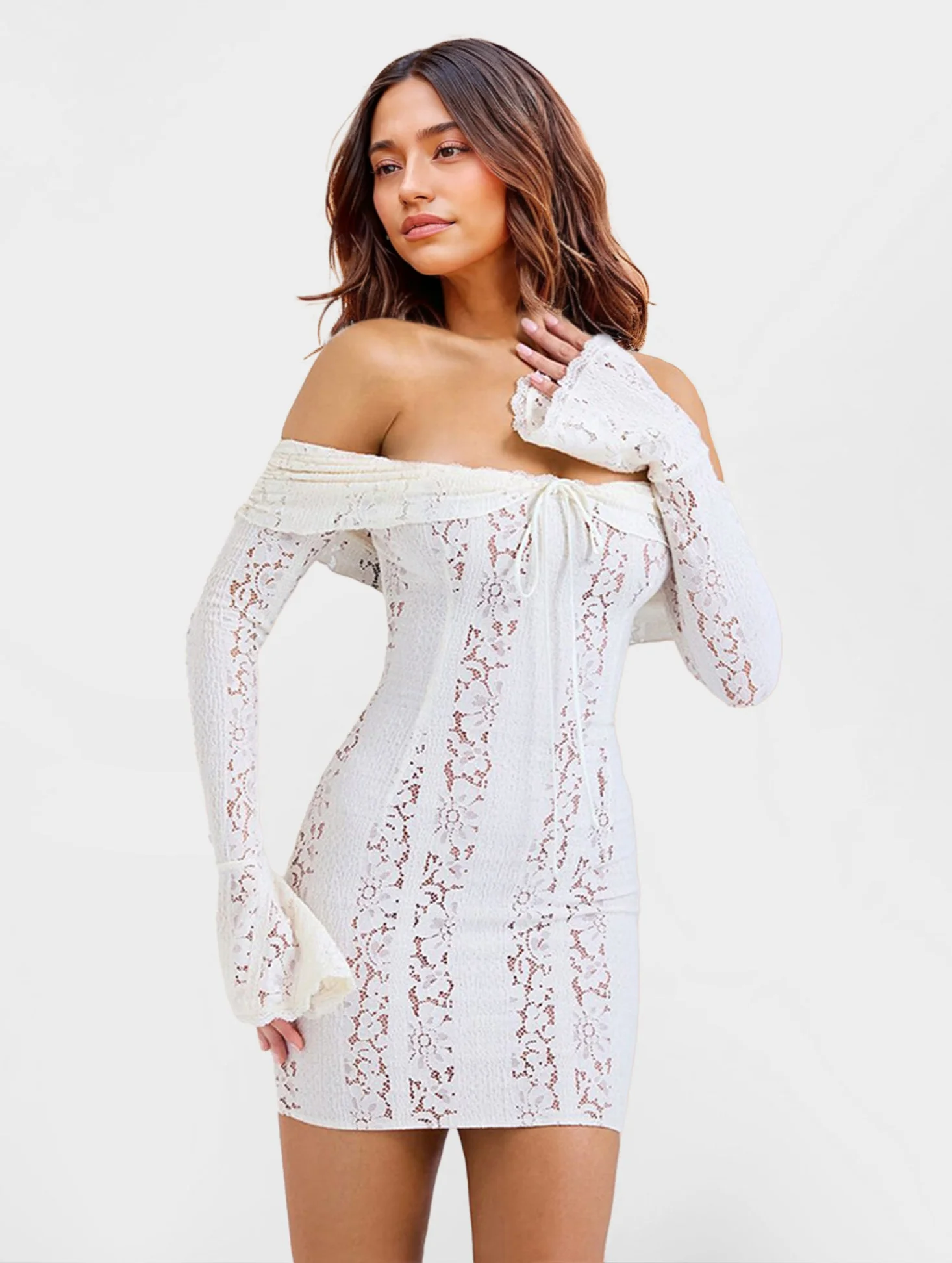 Off-Shoulder Lace Mini Dress