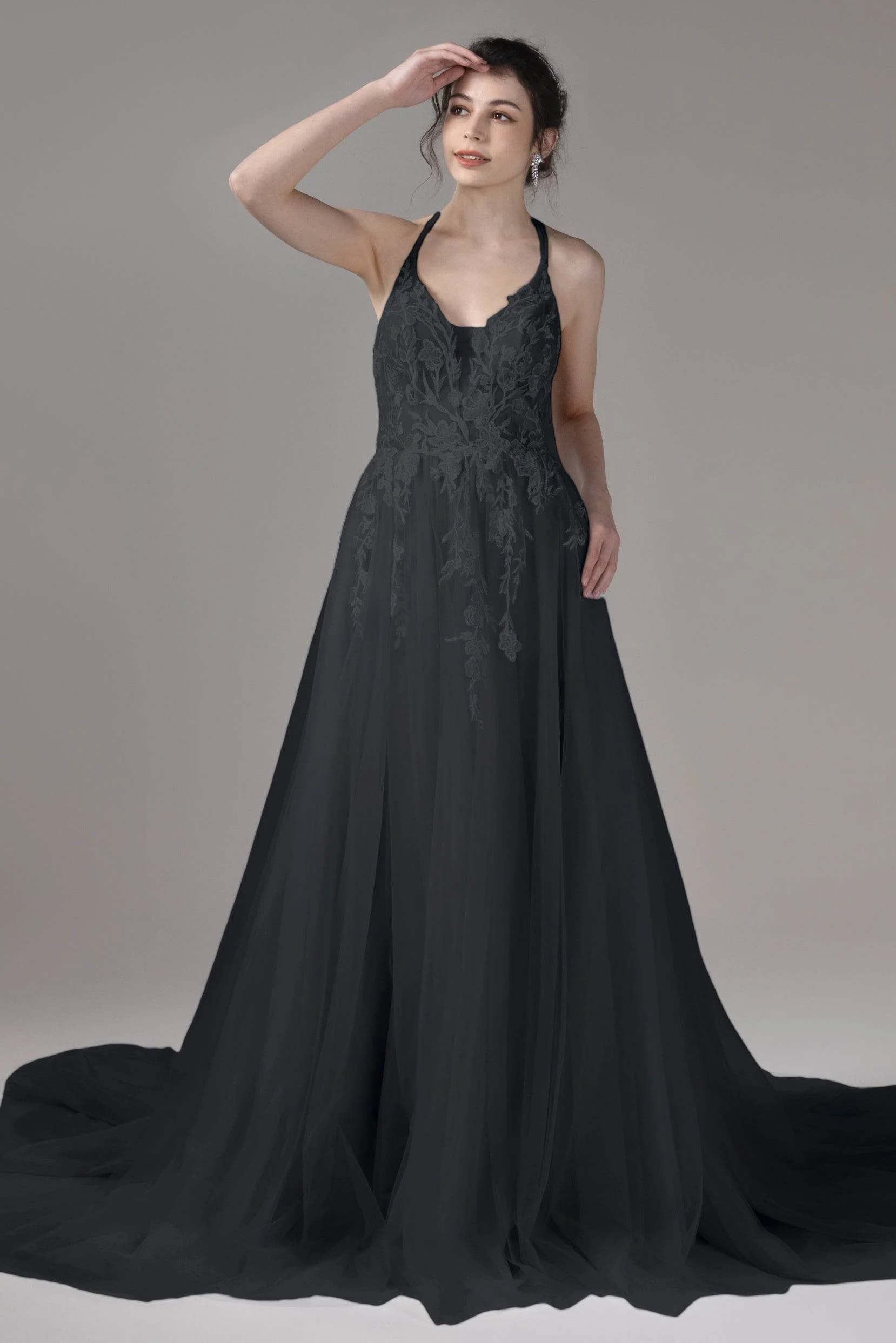 A-Line Court Train Lace Tulle Wedding Dress CW2814