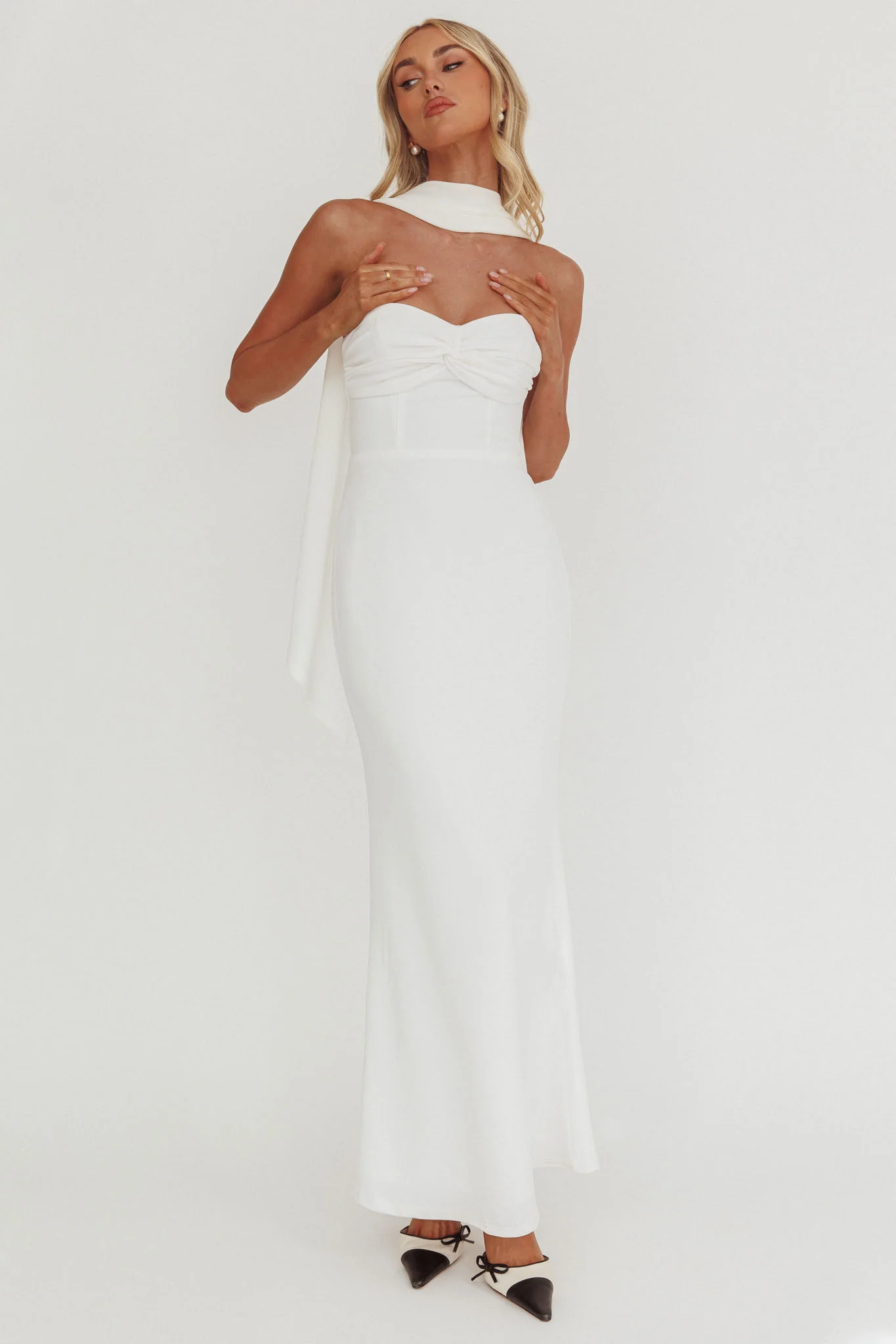 Of The Night Twist Bust Maxi Dress White