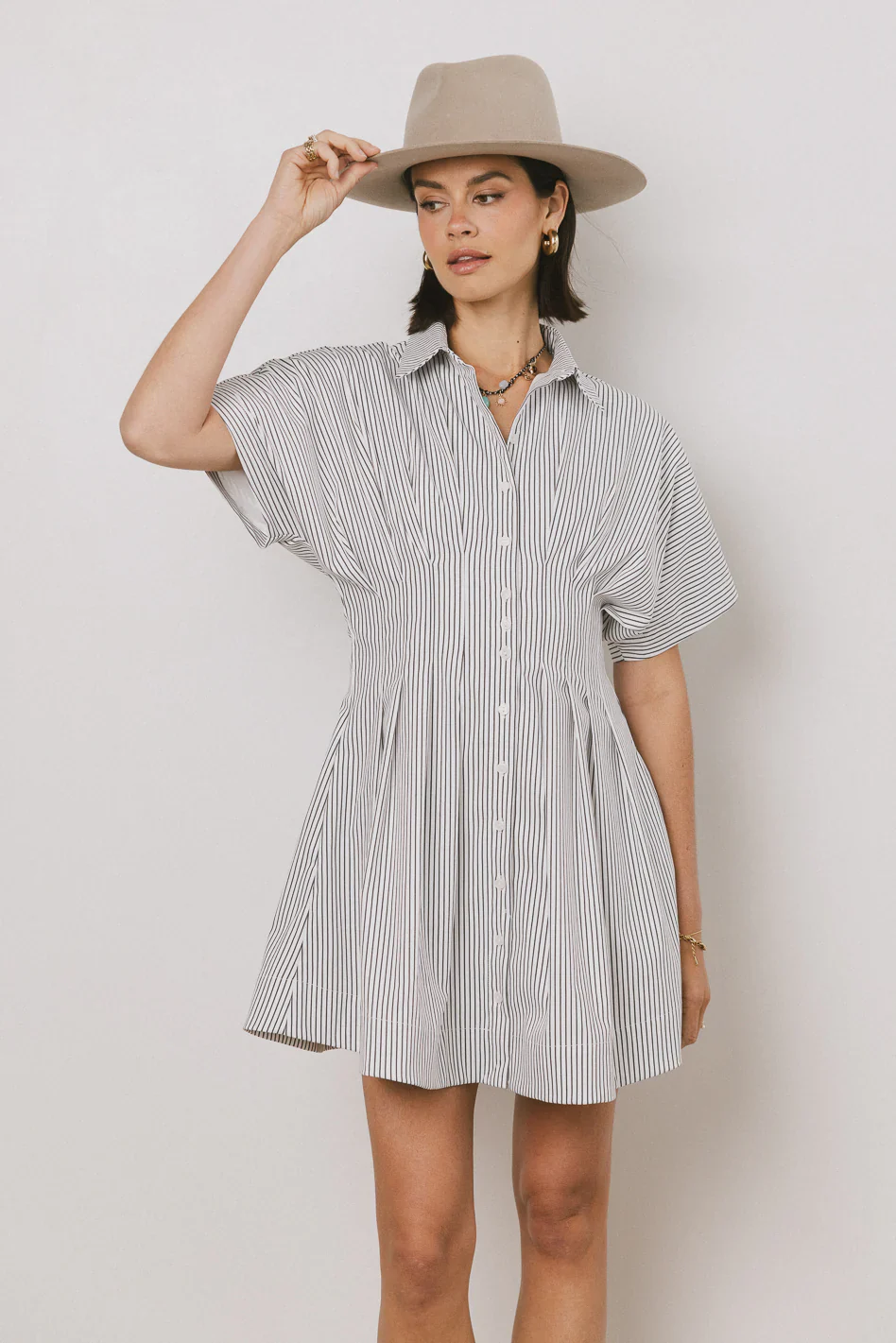 Erica Button Front Mini Dress in White