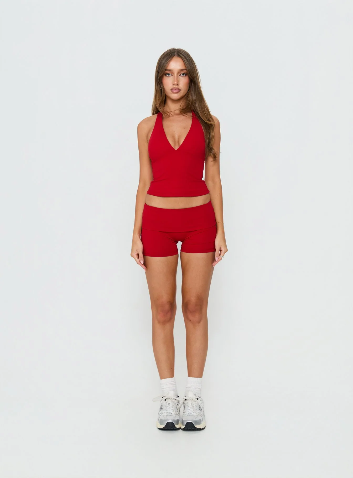 Habitual Active Longline Plunge Neck Tank Top Red
