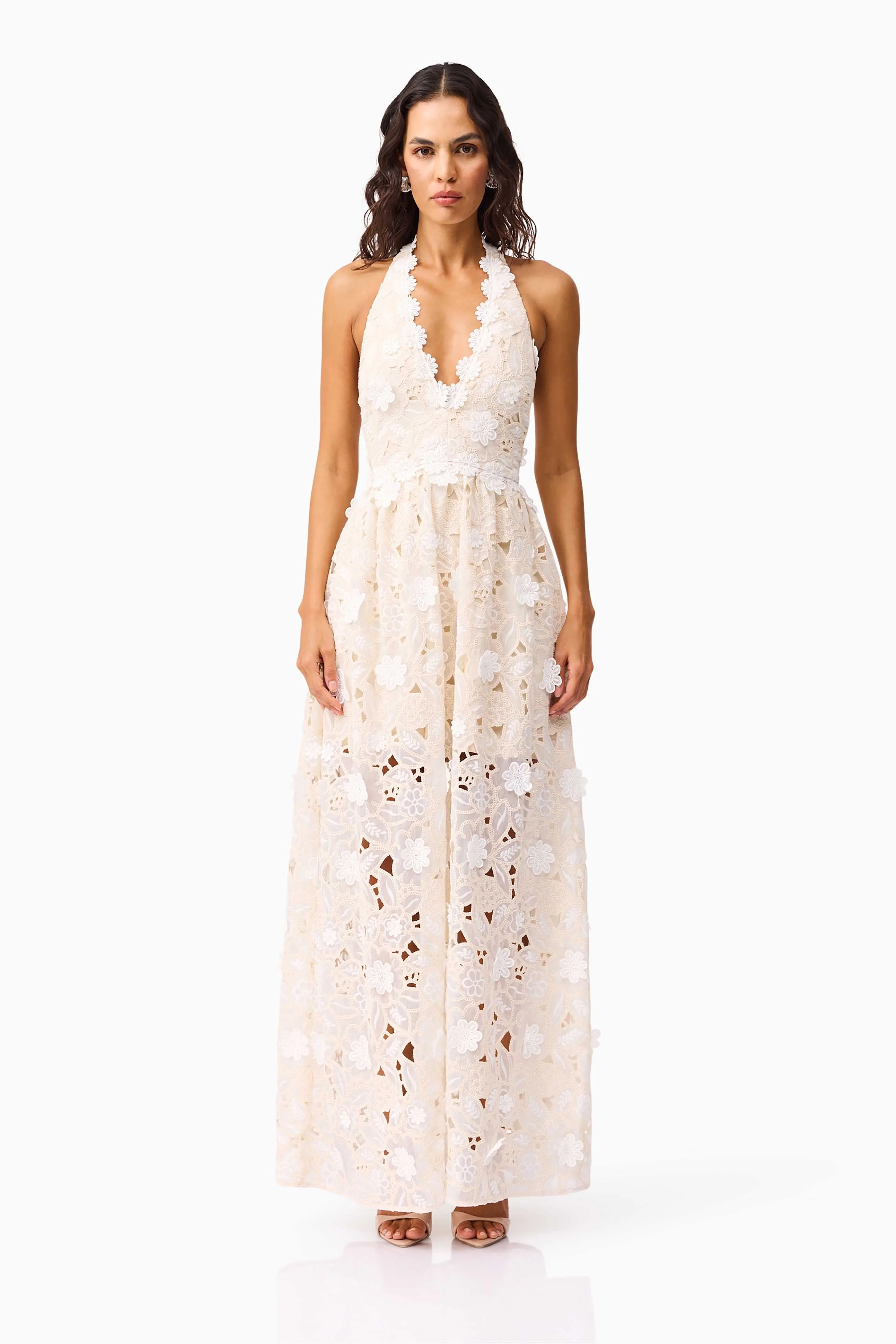 Sienna V-Neck Gown in Cream