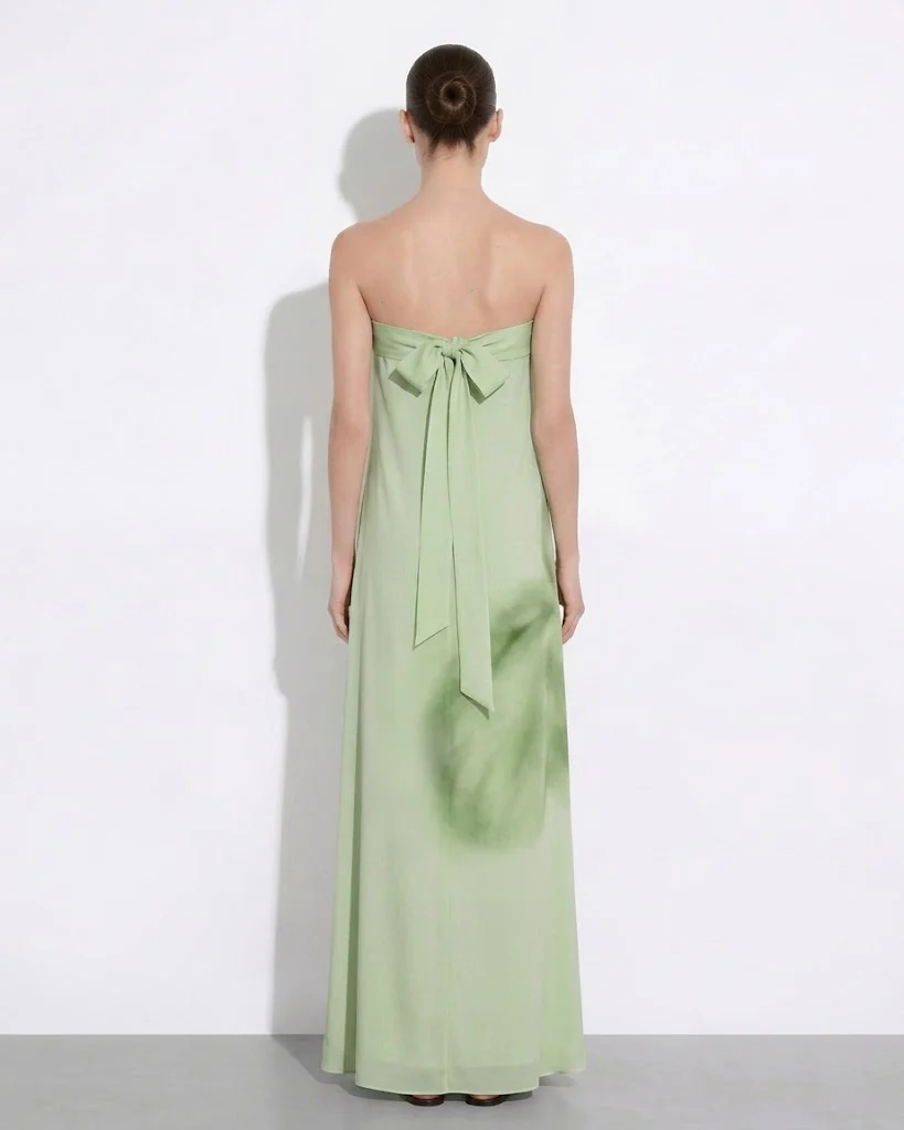 Watercolor Floral Print Strapless Maxi Dress - Green - FASHION NOB
