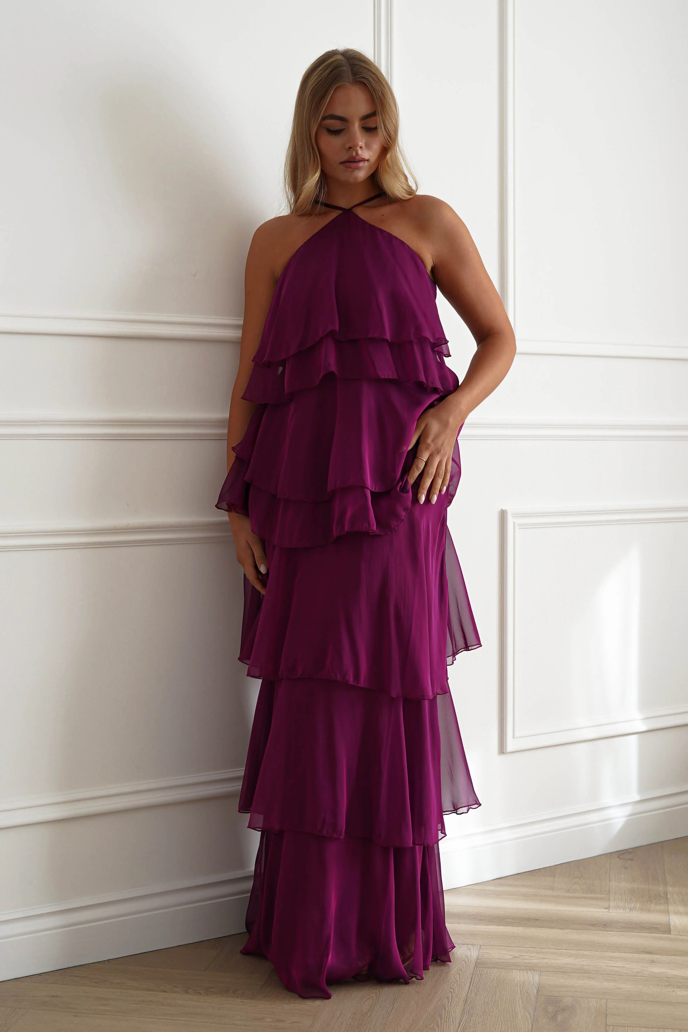 Liora Soft Ruffle Maxi Dress | Plum
