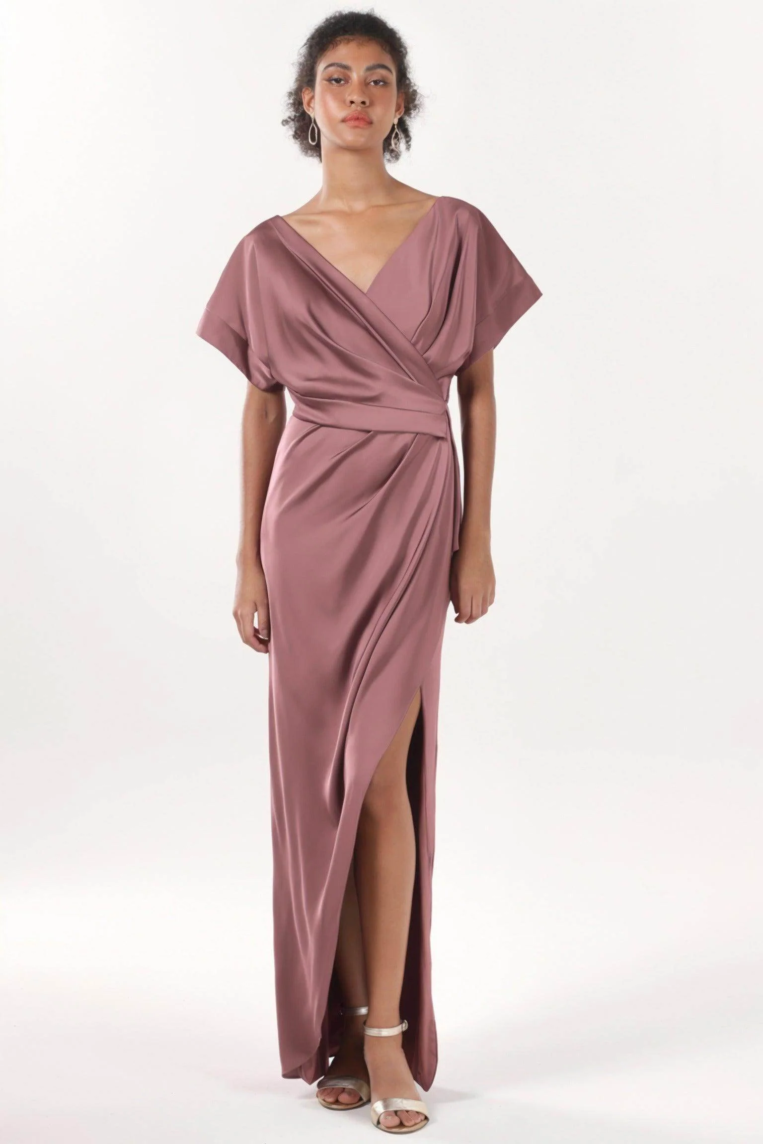 Sheath-Column Maxi Luxe Satin Bridesmaid Dress CS0601BM