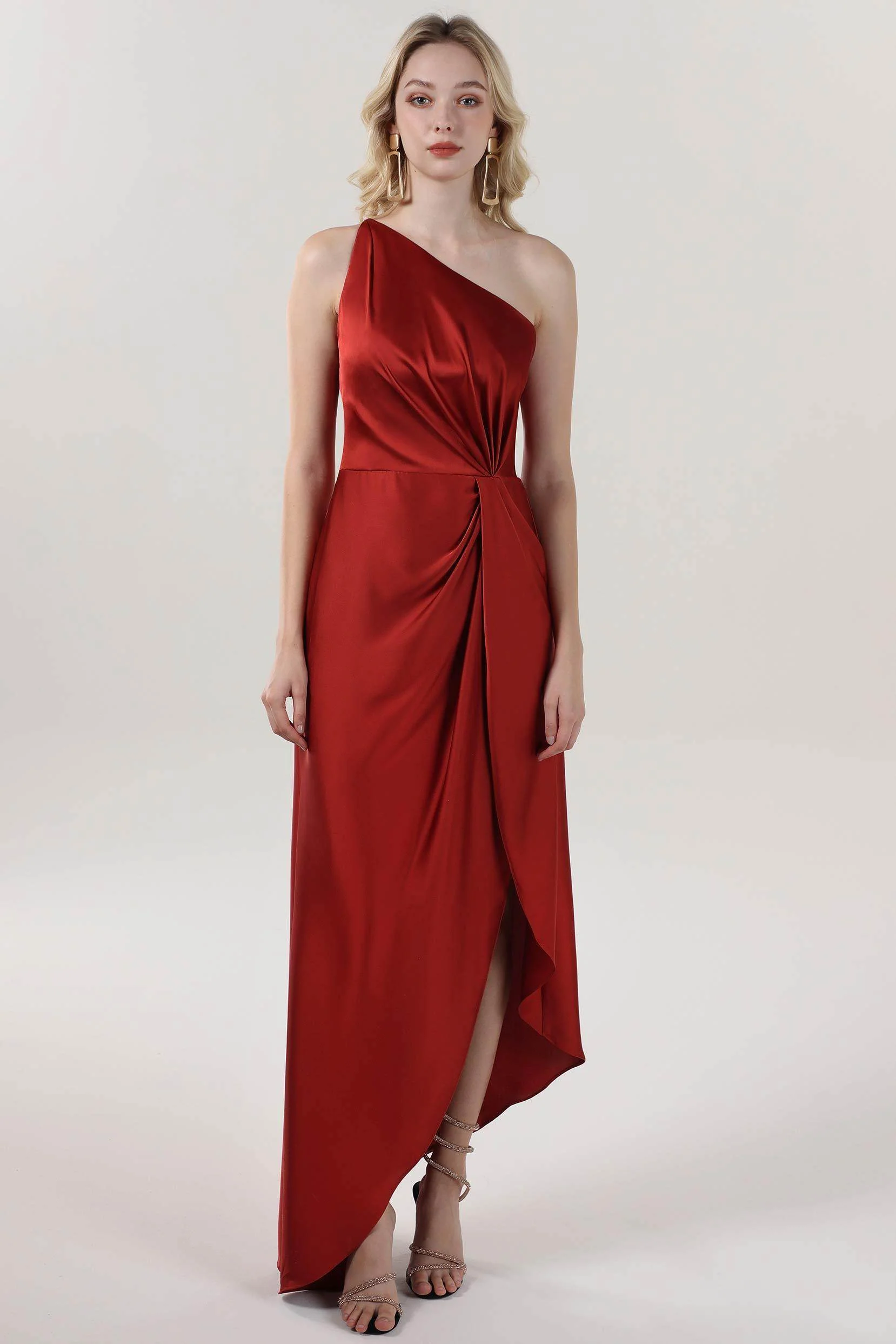 Sheath-Column Midi Luxe Satin Bridesmaid Dress CS0612BM