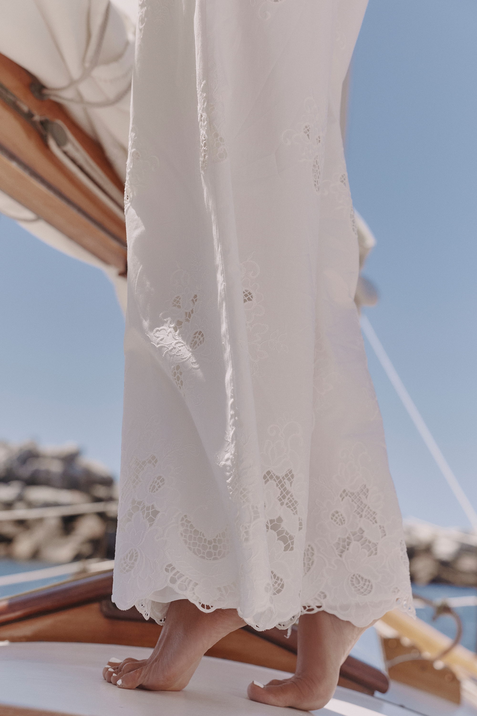 White Cotton Broderie Anglaise Wide Leg Trousers