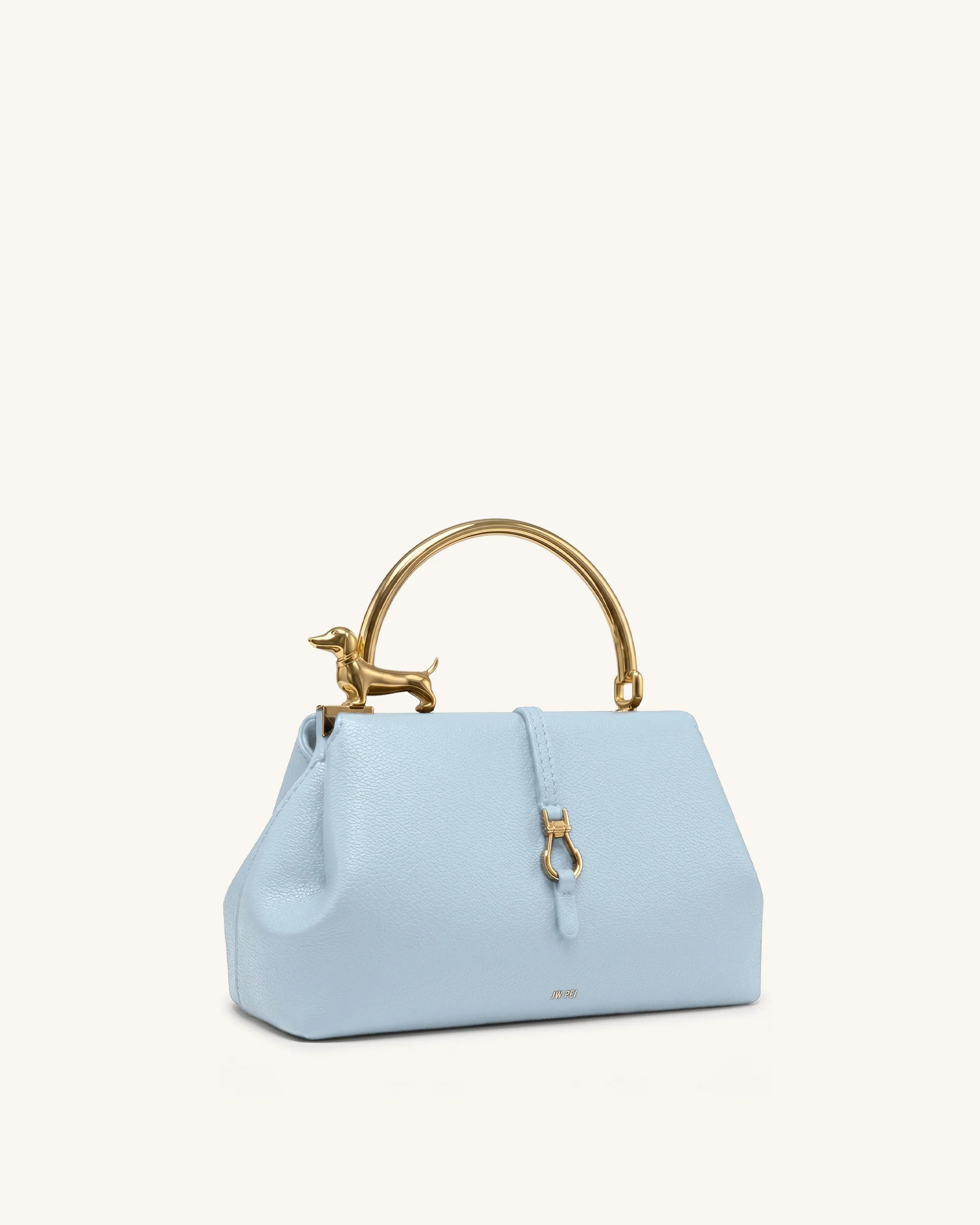 Bruna Dachshund Metal Handle Top Handle Bag - Light Blue