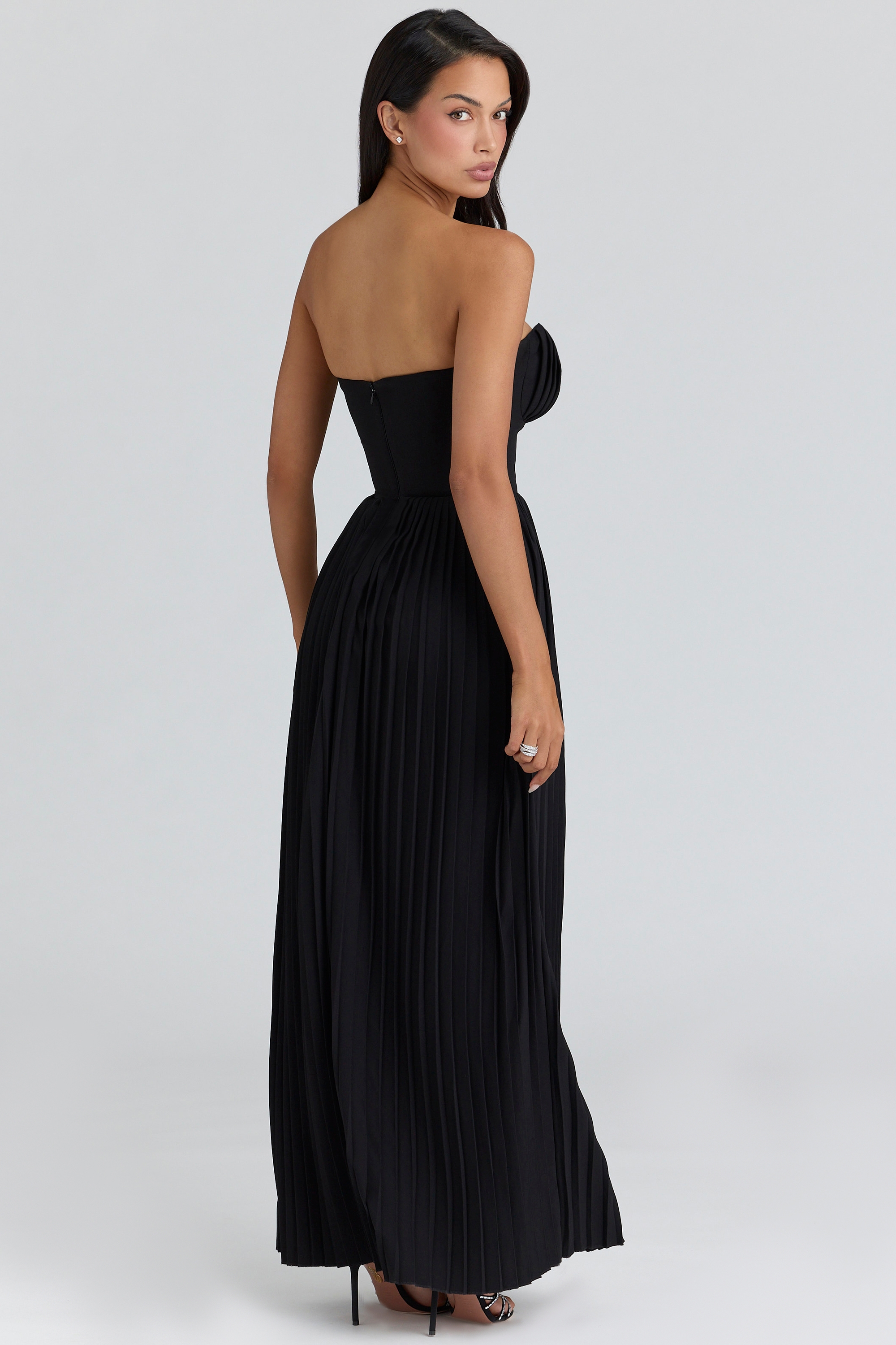 black georgette pleated maxi dress