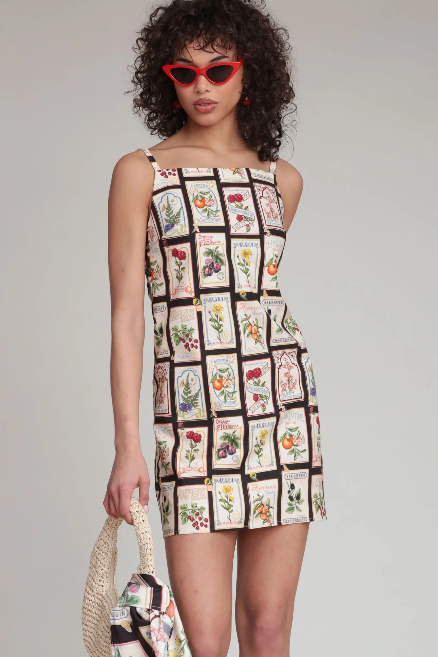Linen Blend Fruit Floral Mini Shift Dress