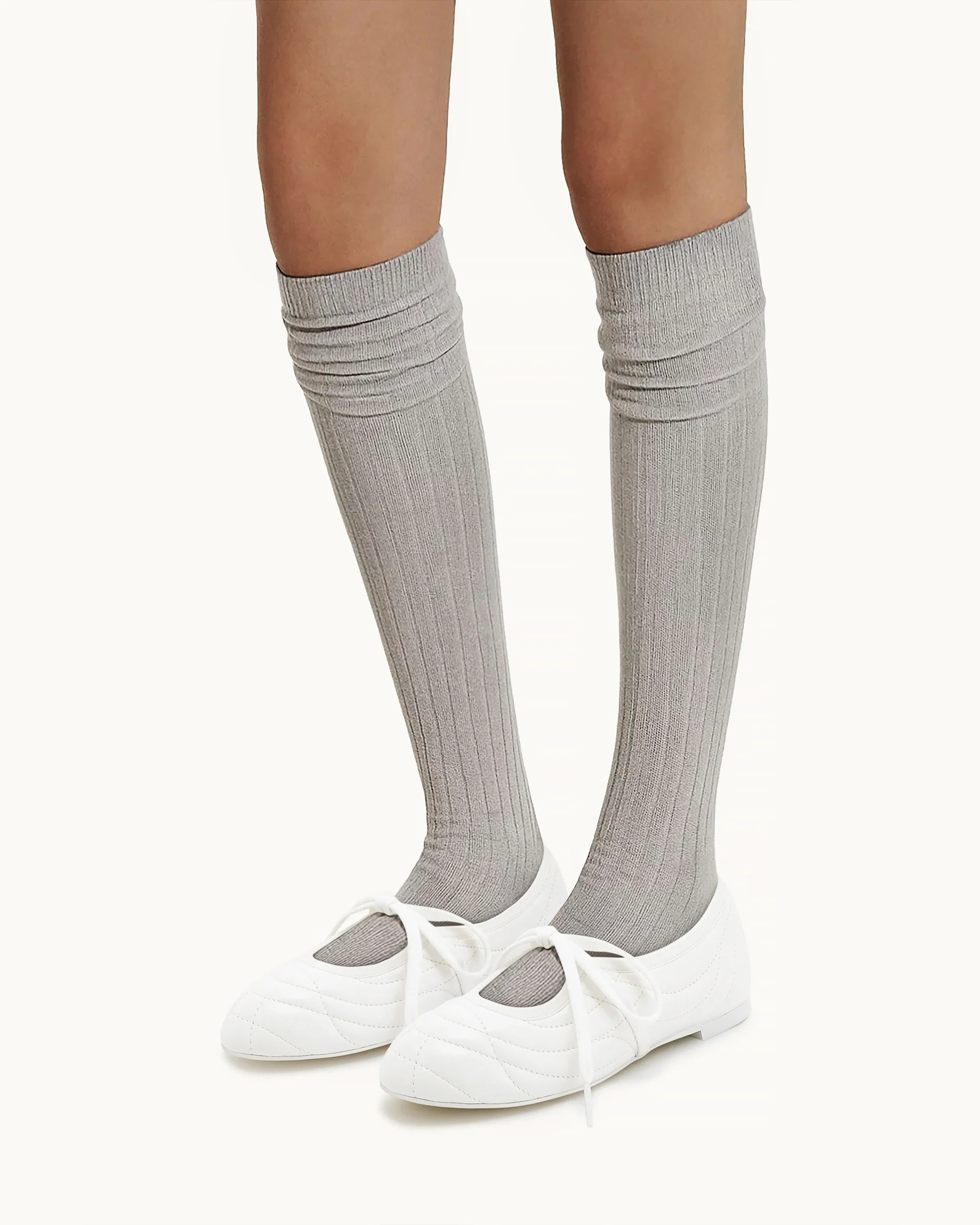 Erika Topstitching lace-up ballet Flats- White