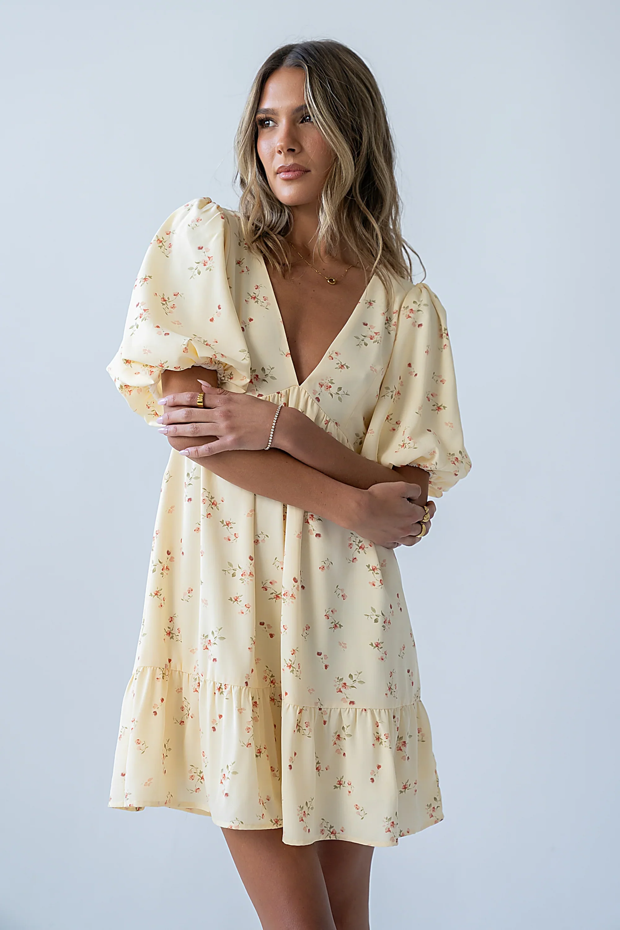 Lizzy Floral Mini Dress in Yellow